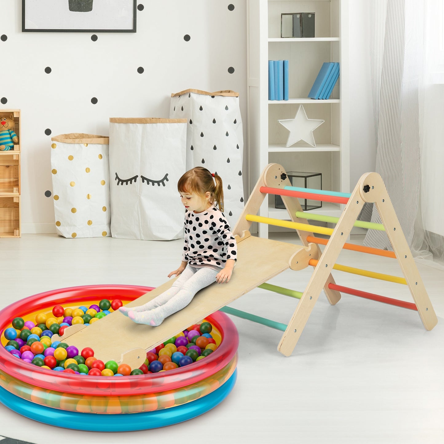 3-in-1 Climbing Set Foldable and Adjustable Kids Triangle Set-Multicolor Kids Crystal