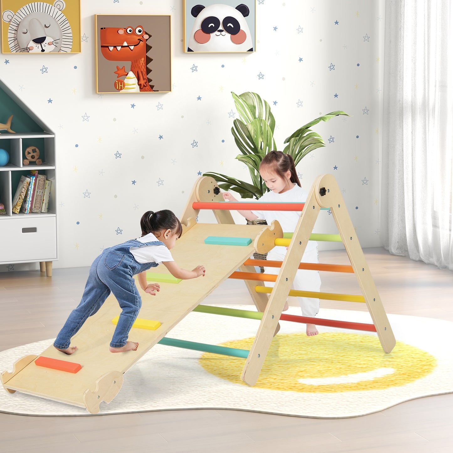 3-in-1 Climbing Set Foldable and Adjustable Kids Triangle Set-Multicolor Kids Crystal