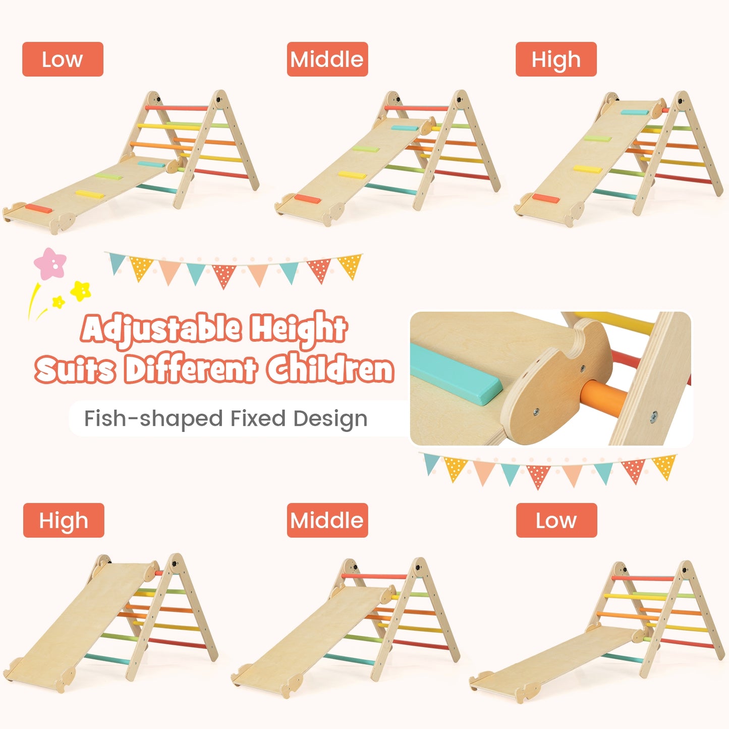 3-in-1 Climbing Set Foldable and Adjustable Kids Triangle Set-Multicolor Kids Crystal