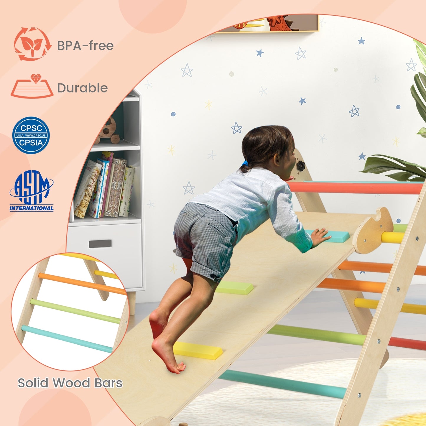 3-in-1 Climbing Set Foldable and Adjustable Kids Triangle Set-Multicolor Kids Crystal