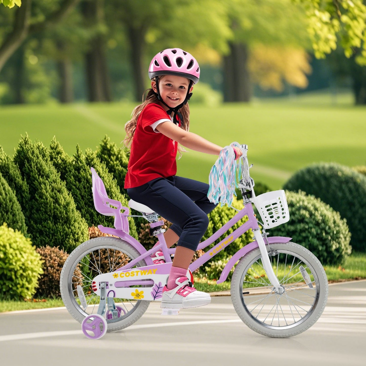 18 Inch Girls Bike Kids Bicycle with Doll Seat and Streamers for Children 4-8 Years Old Kids Crystal