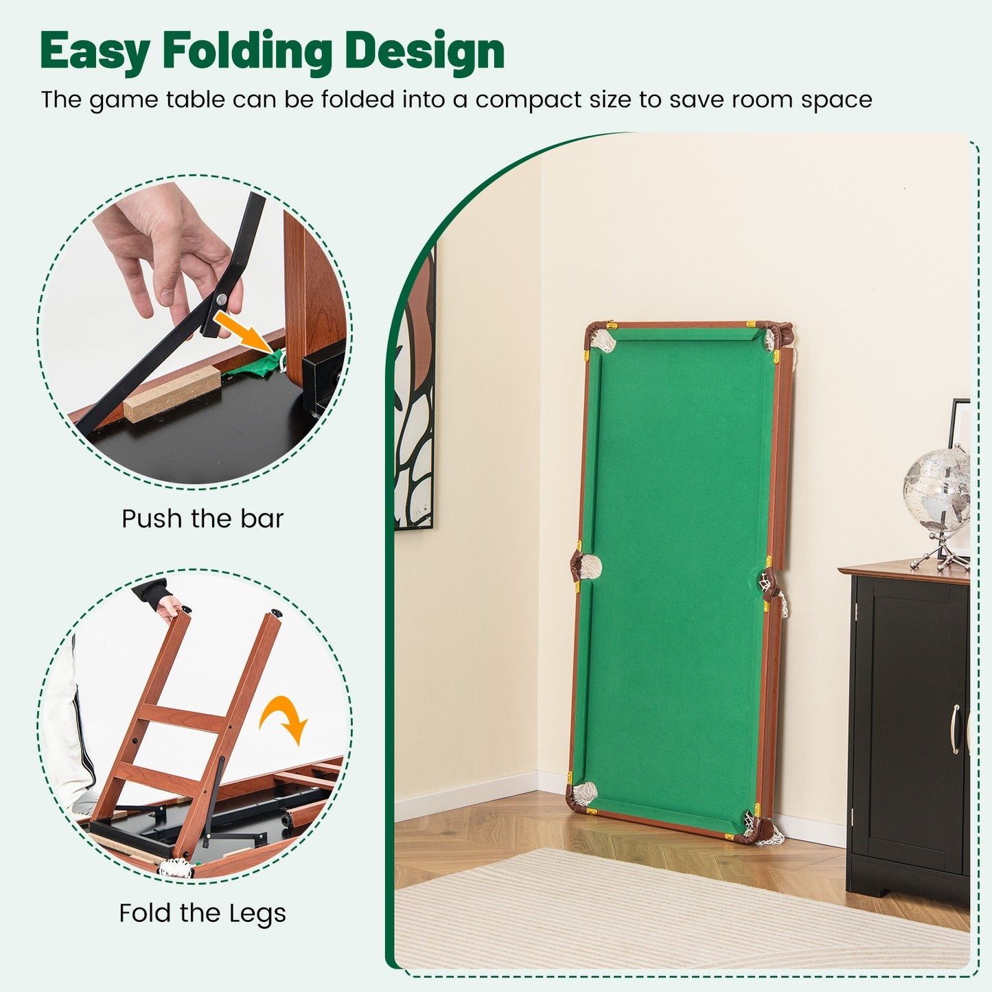 Folding Portable Billiards Table Game Set with Adjustable Foot Levelers Kids Crystal