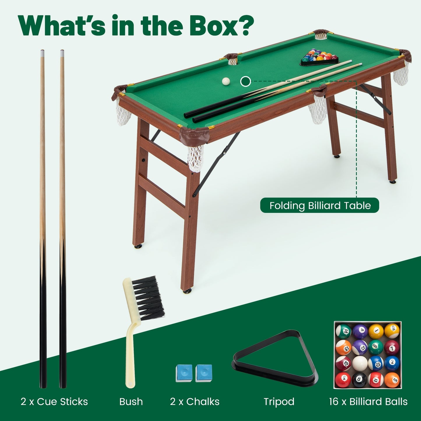 Folding Portable Billiards Table Game Set with Adjustable Foot Levelers Kids Crystal