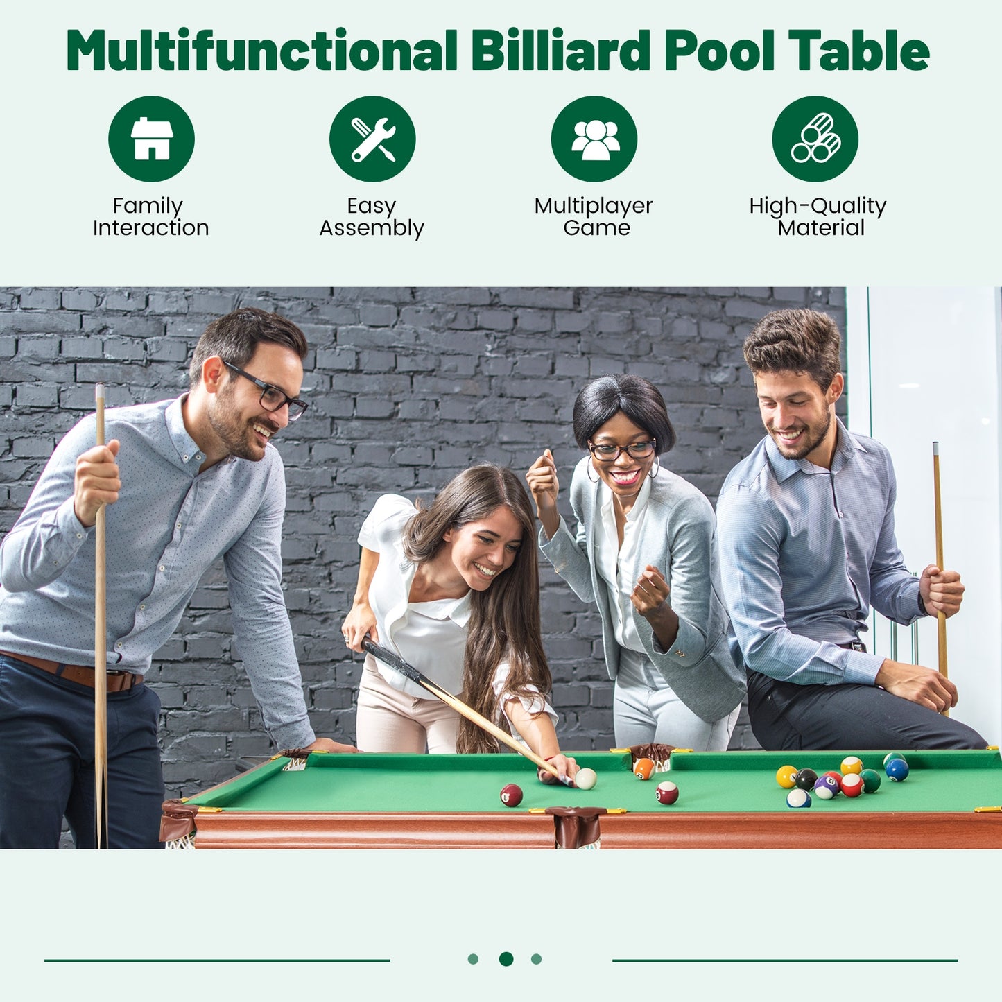 Folding Portable Billiards Table Game Set with Adjustable Foot Levelers Kids Crystal