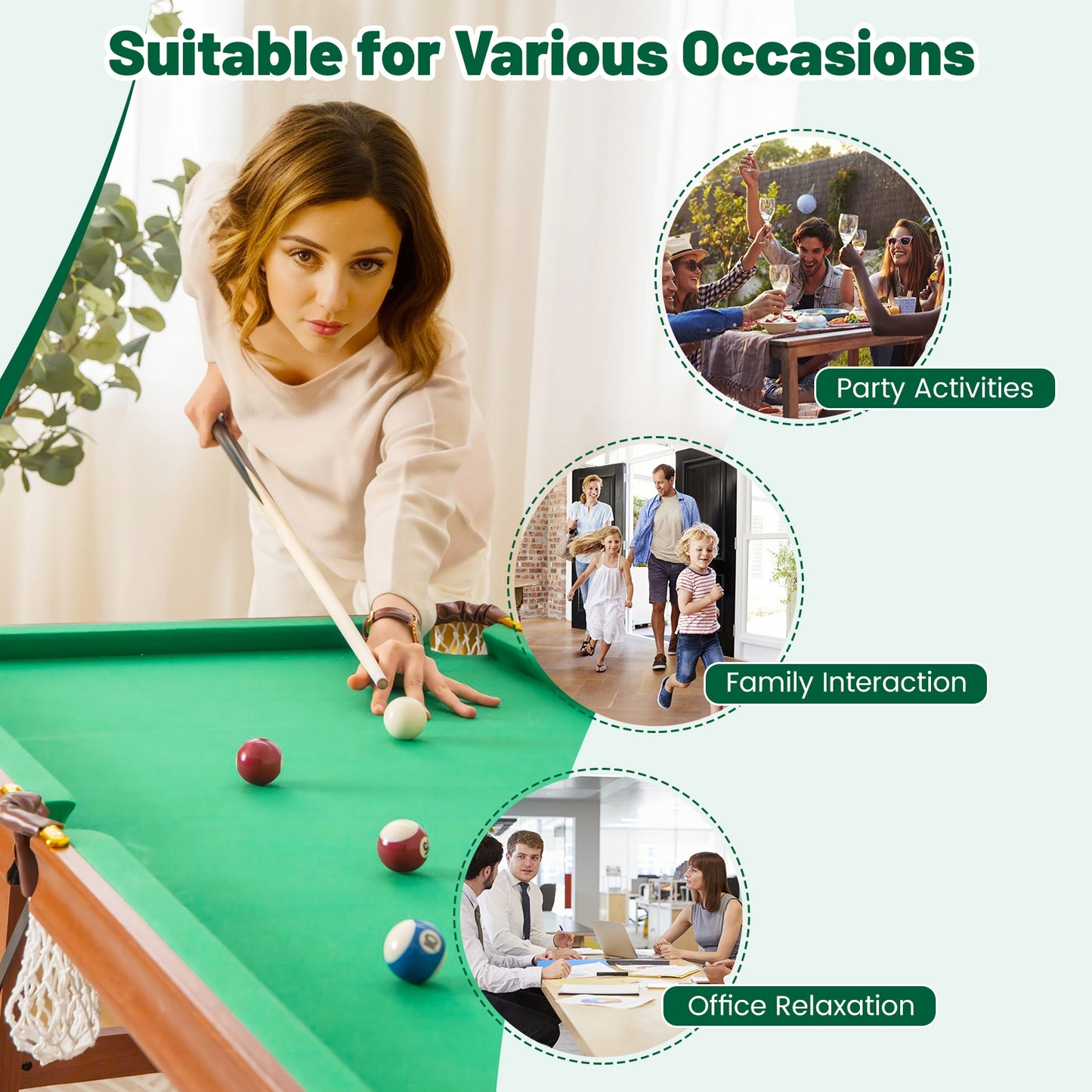Folding Portable Billiards Table Game Set with Adjustable Foot Levelers Kids Crystal