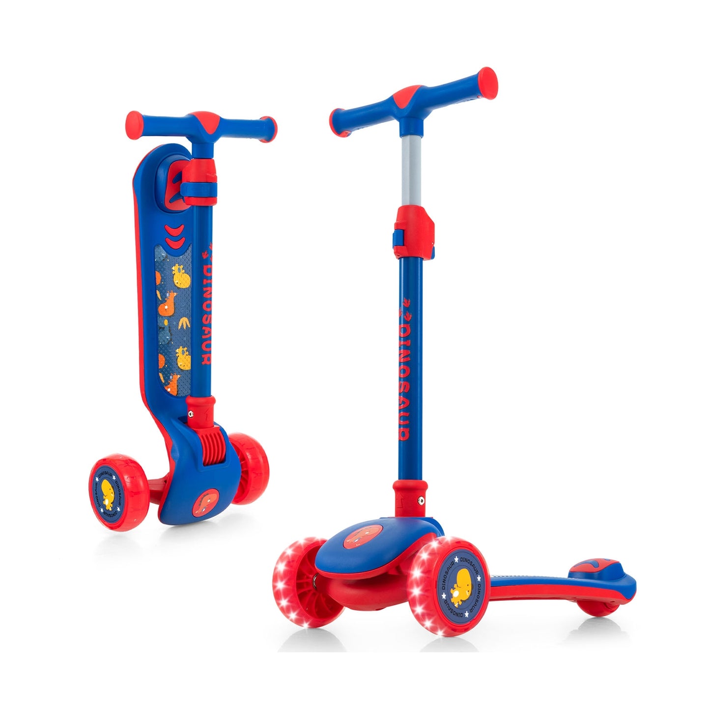 Folding Kids Scooter with Extra Wide Deck and LED Lighted PU Wheels-Blue Kids Crystal
