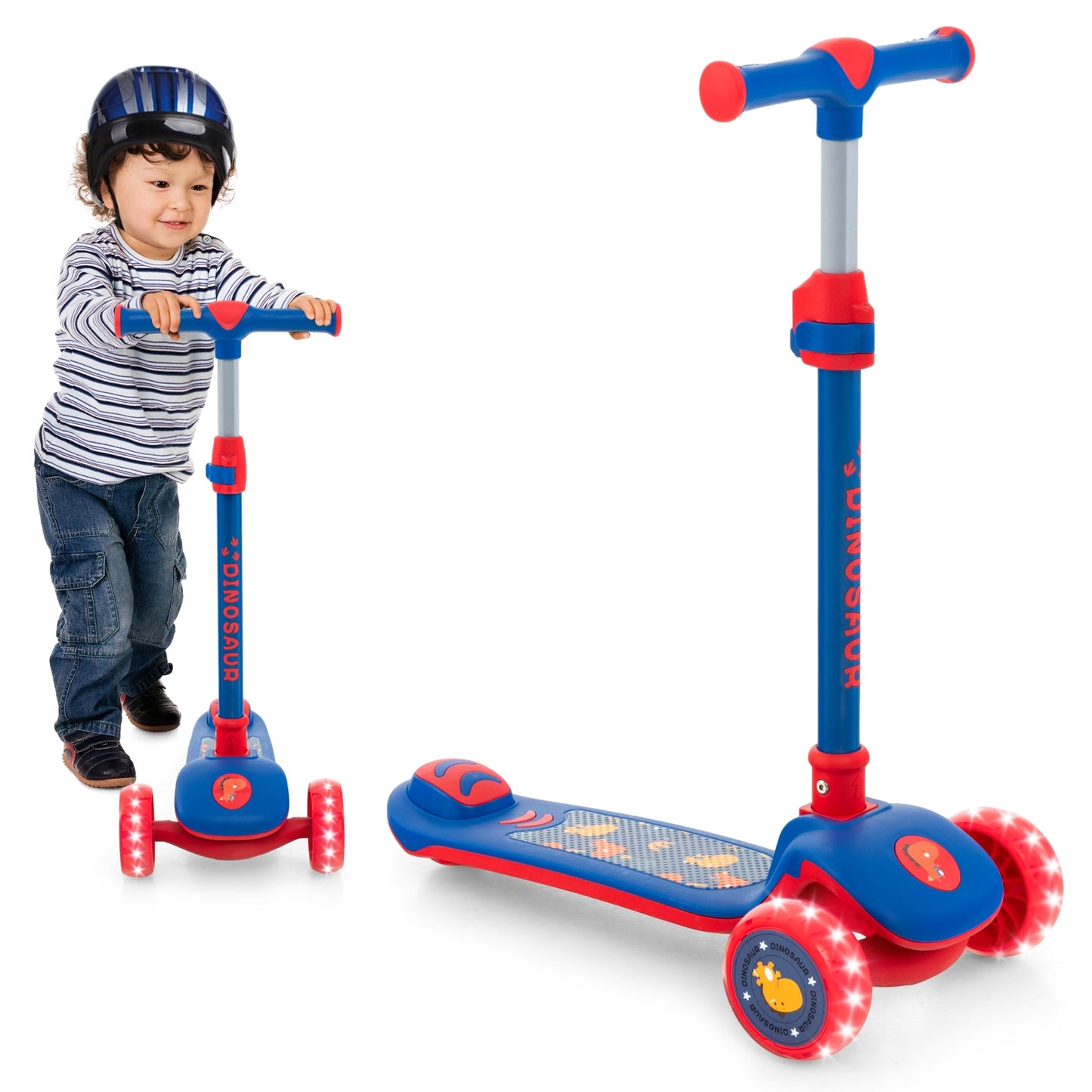 Folding Kids Scooter with Extra Wide Deck and LED Lighted PU Wheels-Blue Kids Crystal