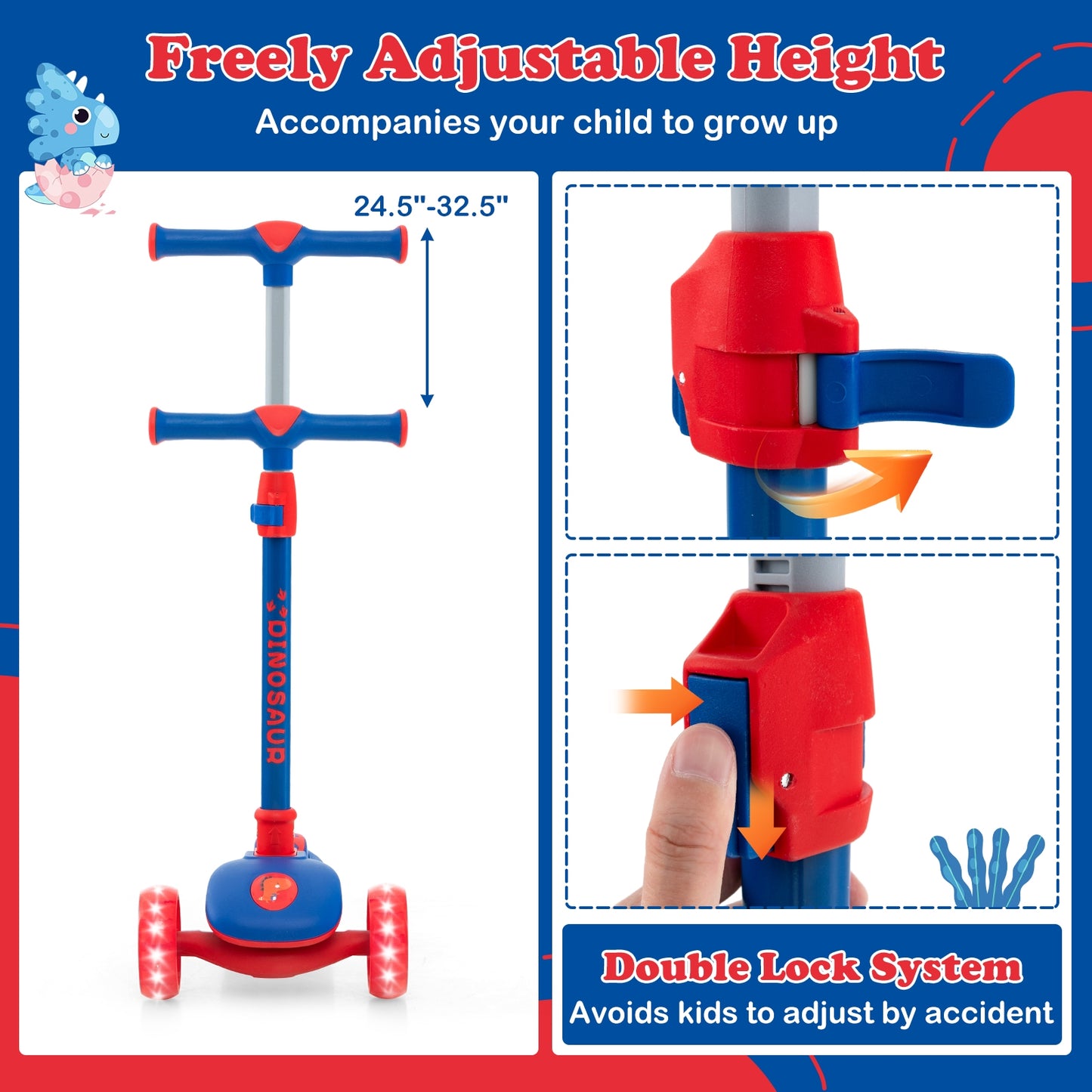 Folding Kids Scooter with Extra Wide Deck and LED Lighted PU Wheels-Blue Kids Crystal