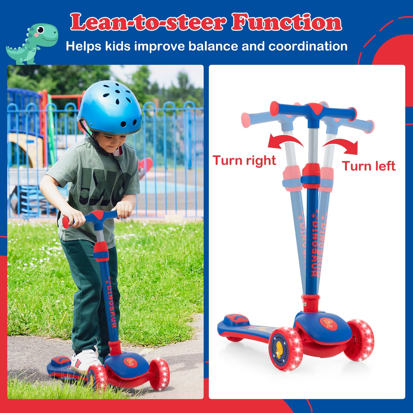Folding Kids Scooter with Extra Wide Deck and LED Lighted PU Wheels-Blue Kids Crystal