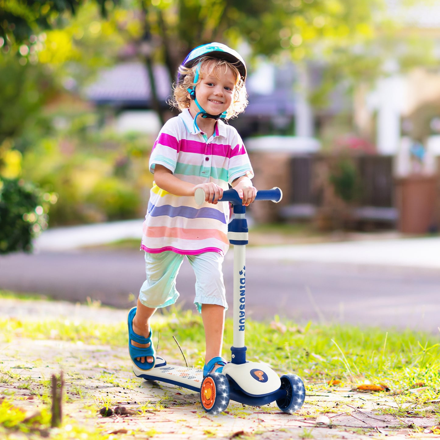 Folding Kids Scooter with Extra Wide Deck and LED Lighted PU Wheels-White Kids Crystal