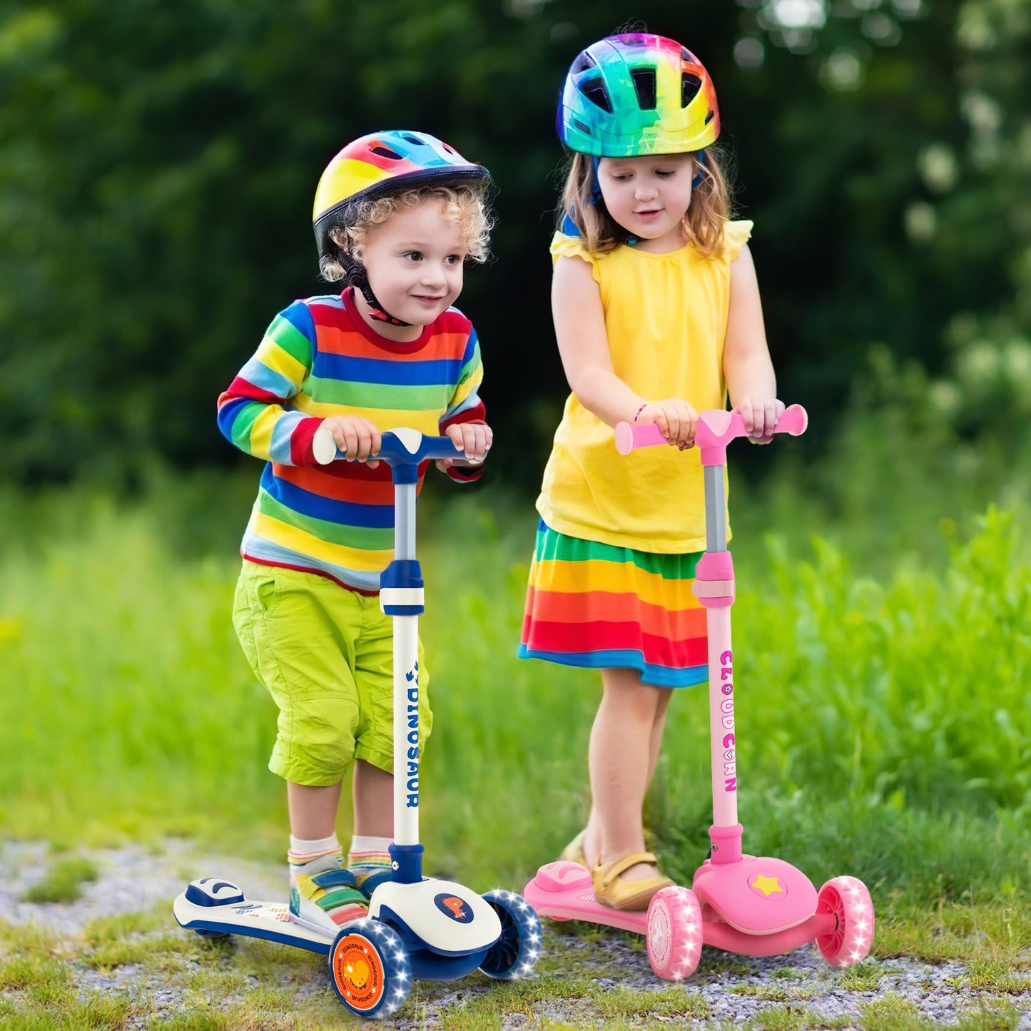 Folding Kids Scooter with Extra Wide Deck and LED Lighted PU Wheels-White Kids Crystal