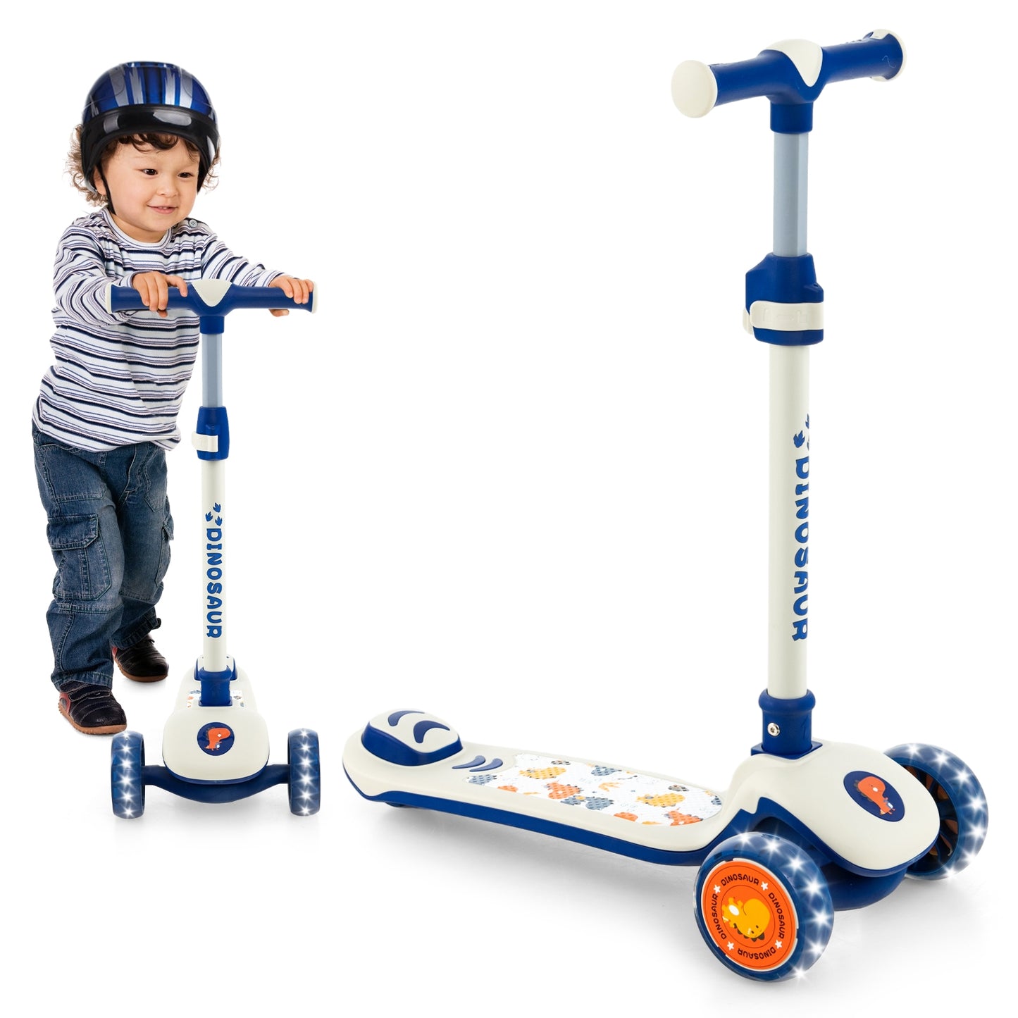 Folding Kids Scooter with Extra Wide Deck and LED Lighted PU Wheels-White Kids Crystal