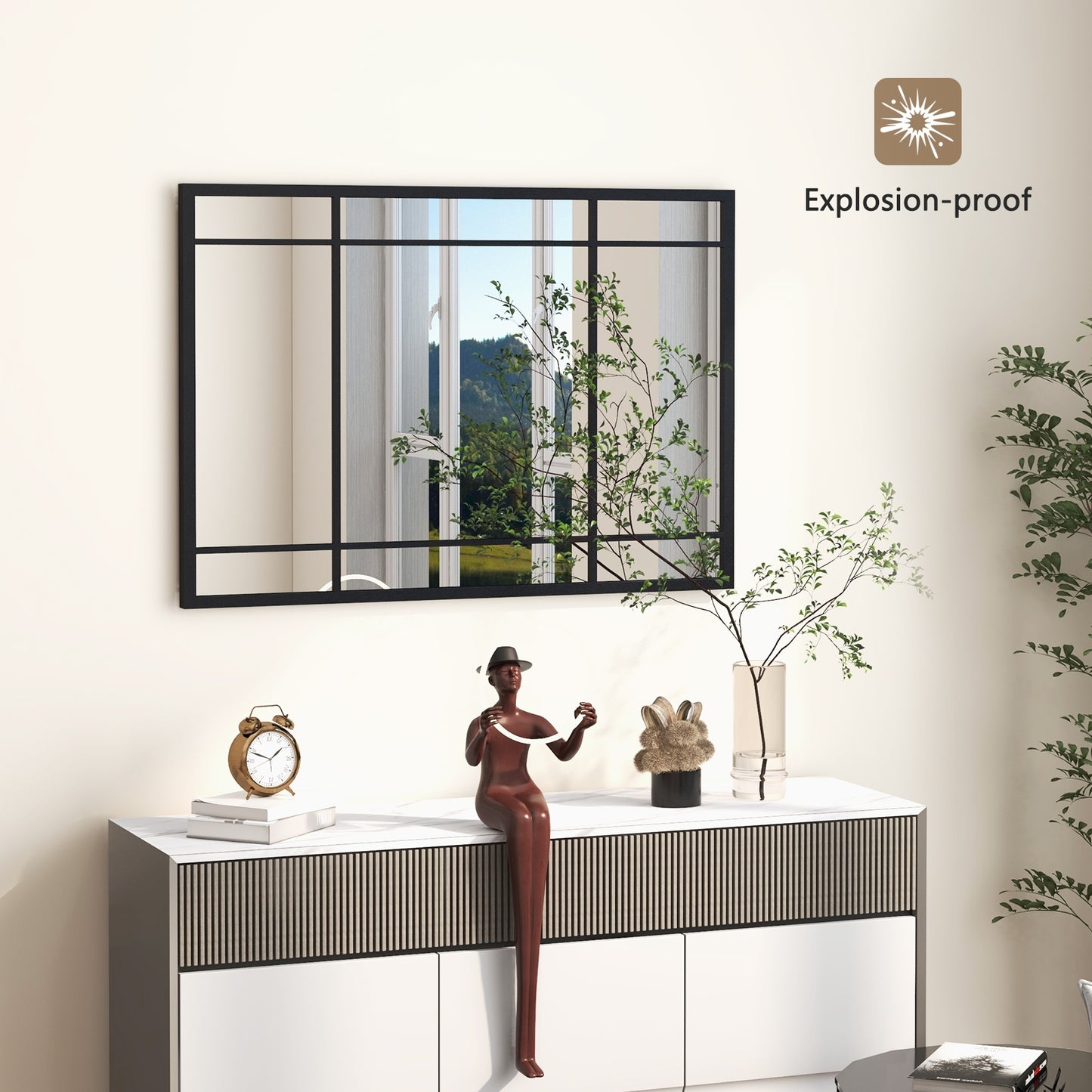 40 x 28 Inch Wall Mounted Mirror Metal Framed Hanging Mirror for Living Room Bedroom-Black Kids Crystal