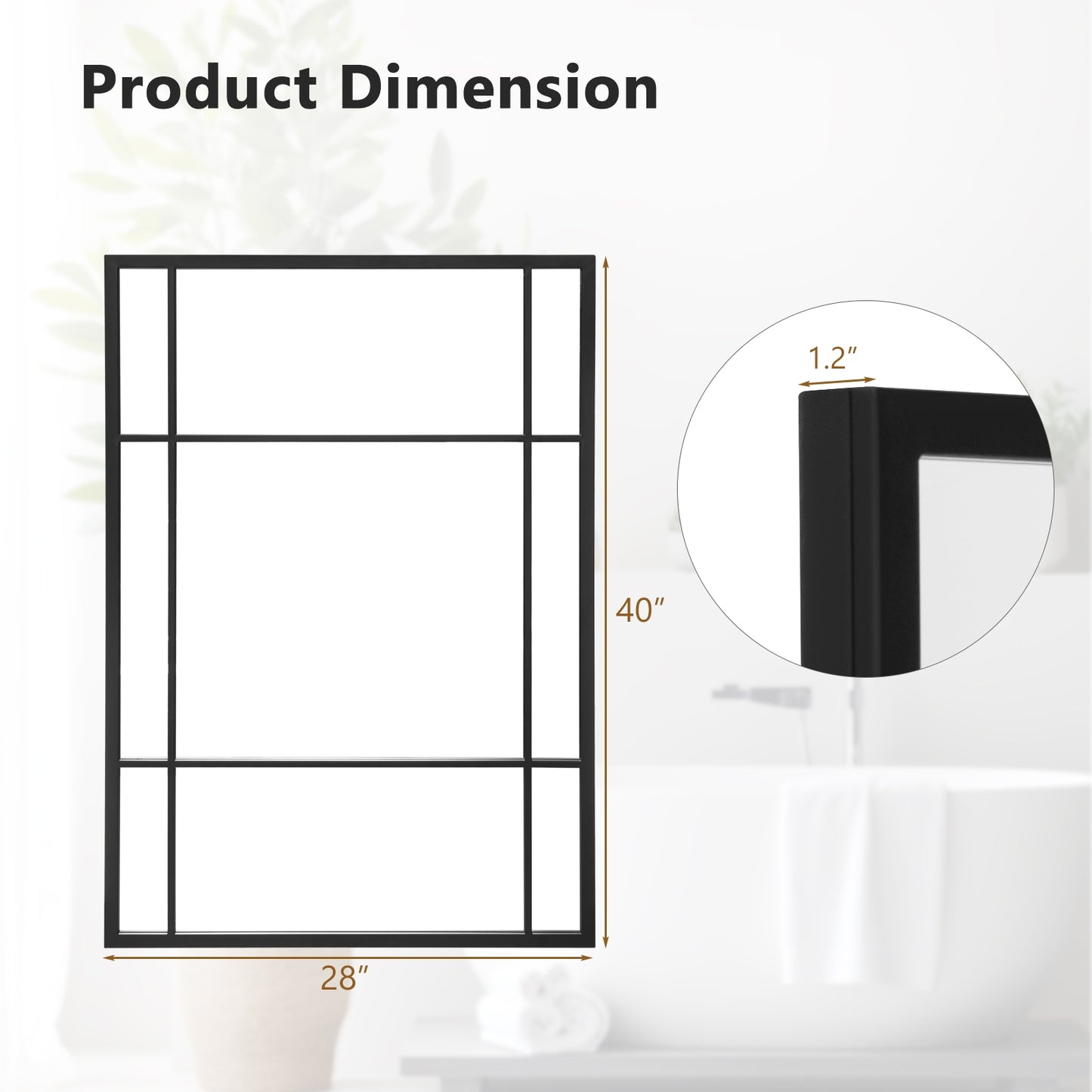 40 x 28 Inch Wall Mounted Mirror Metal Framed Hanging Mirror for Living Room Bedroom-Black Kids Crystal
