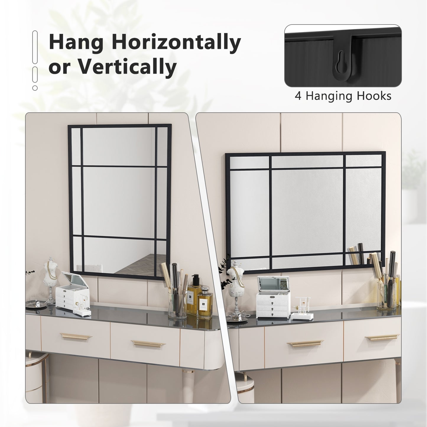 40 x 28 Inch Wall Mounted Mirror Metal Framed Hanging Mirror for Living Room Bedroom-Black Kids Crystal