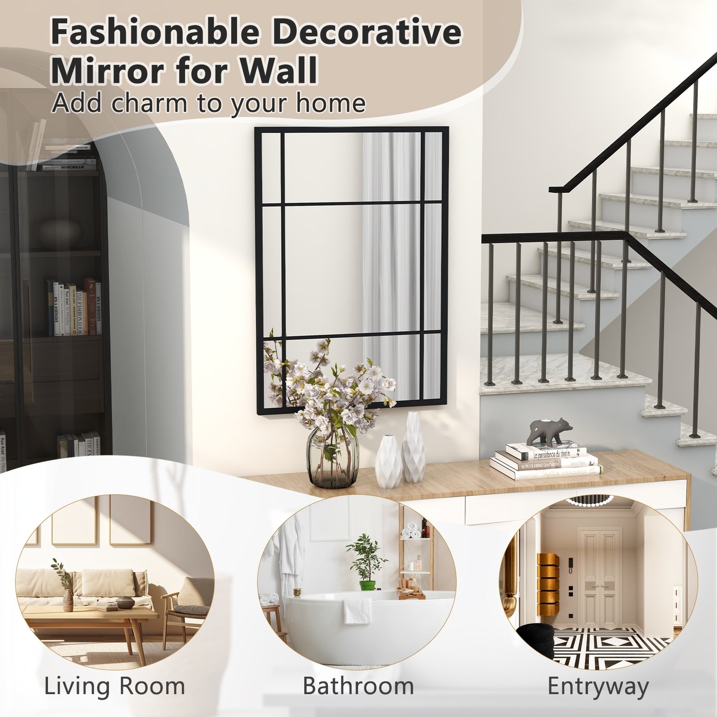 40 x 28 Inch Wall Mounted Mirror Metal Framed Hanging Mirror for Living Room Bedroom-Black Kids Crystal