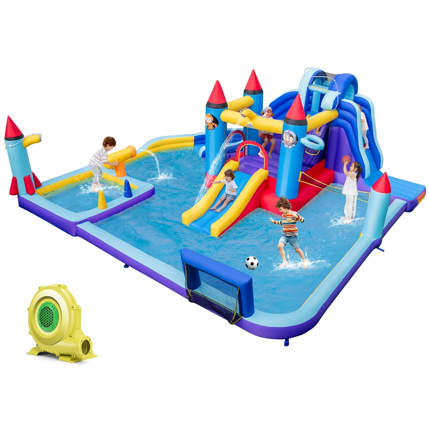 Rocket Theme Inflatable Water Slide Park with 950W Blower Kids Crystal