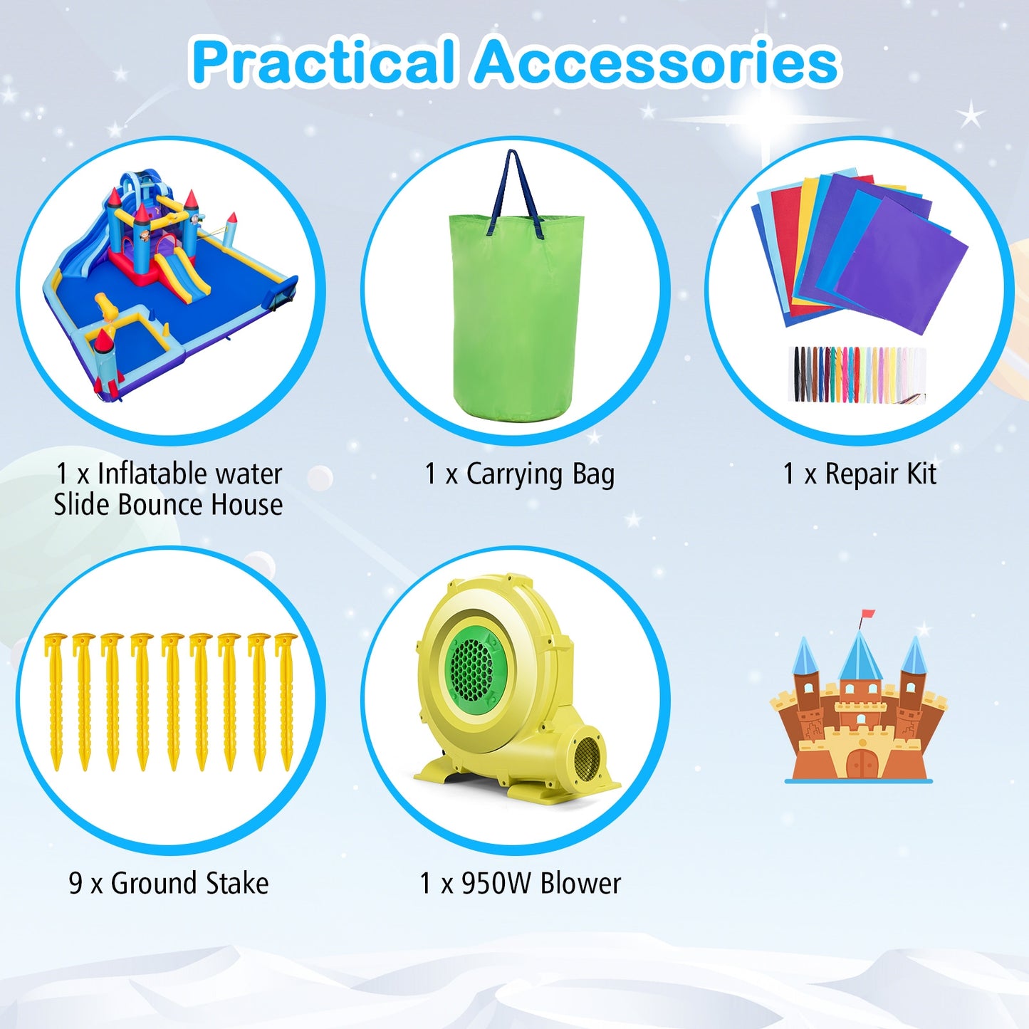 Rocket Theme Inflatable Water Slide Park with 950W Blower Kids Crystal