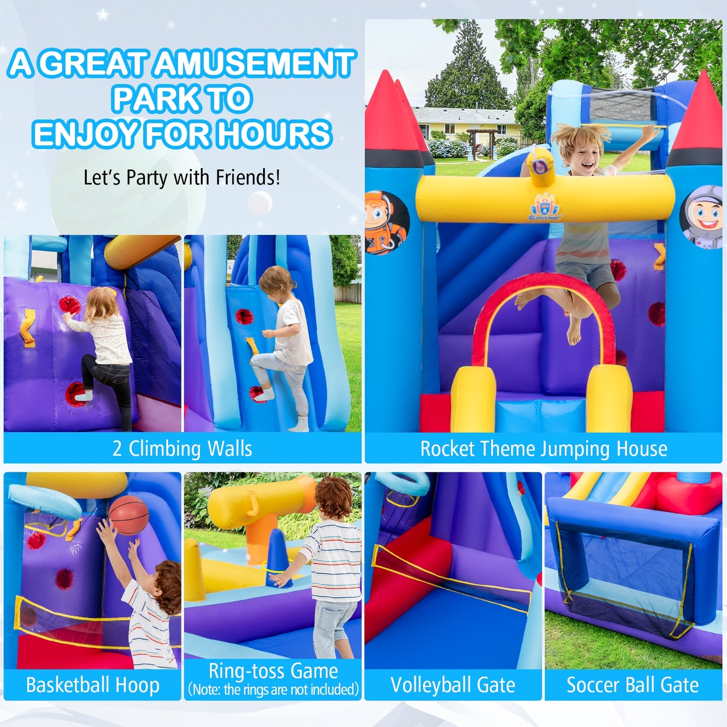 Rocket Theme Inflatable Water Slide Park with 950W Blower Kids Crystal