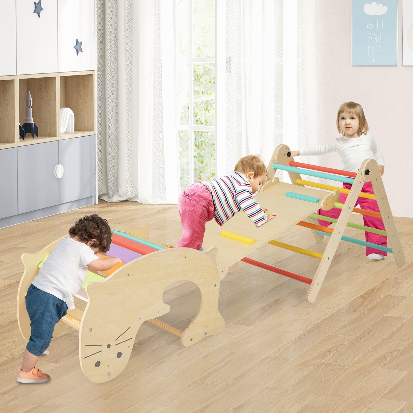 7-in-1 Indoor Climbing Toys for Toddlers with Reversible Ramp-Multicolor Kids Crystal