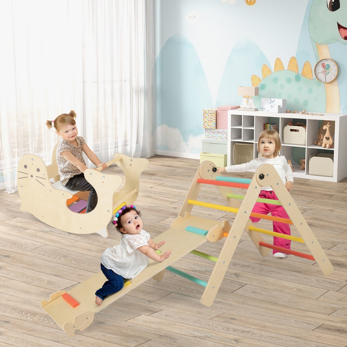 7-in-1 Indoor Climbing Toys for Toddlers with Reversible Ramp-Multicolor Kids Crystal