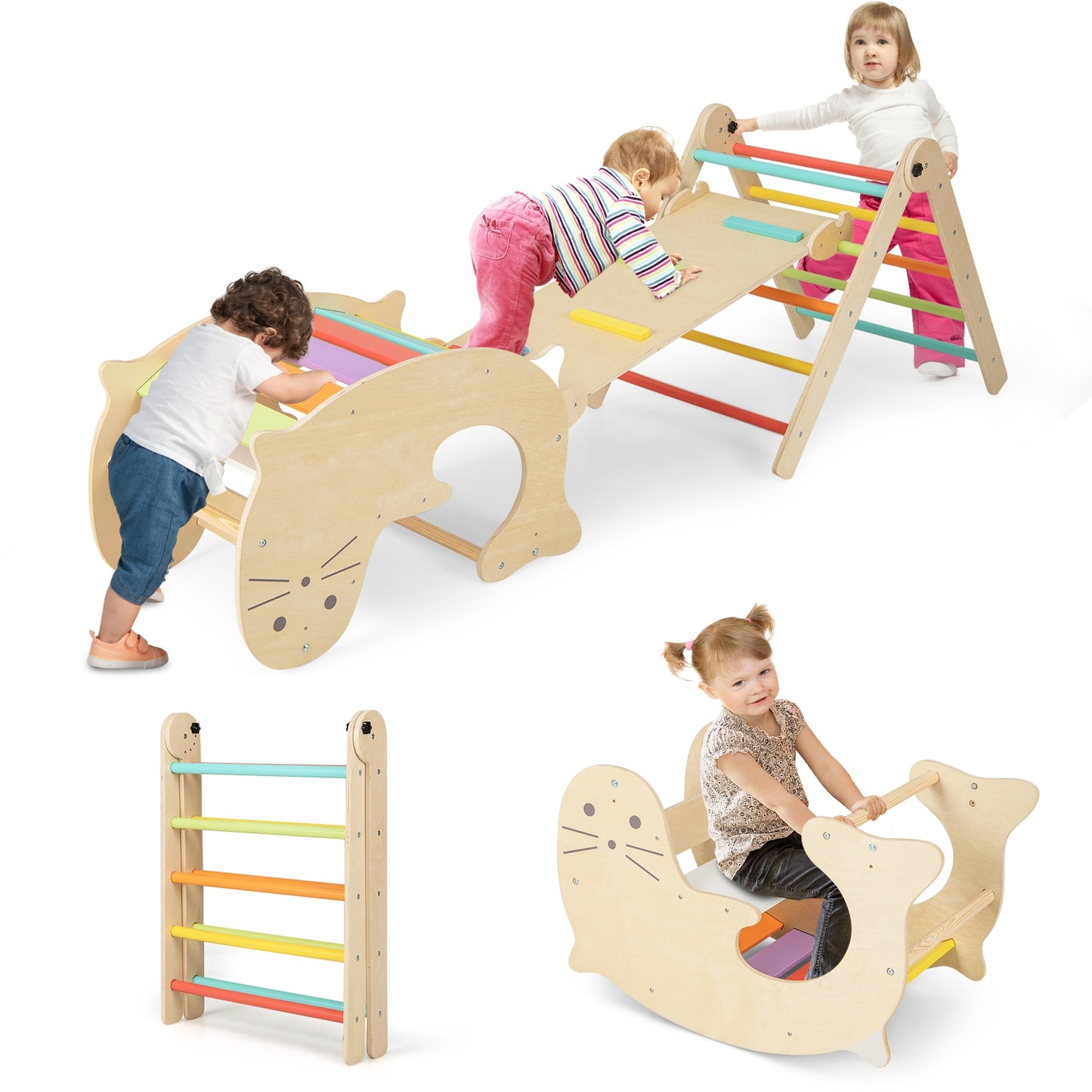 7-in-1 Indoor Climbing Toys for Toddlers with Reversible Ramp-Multicolor Kids Crystal
