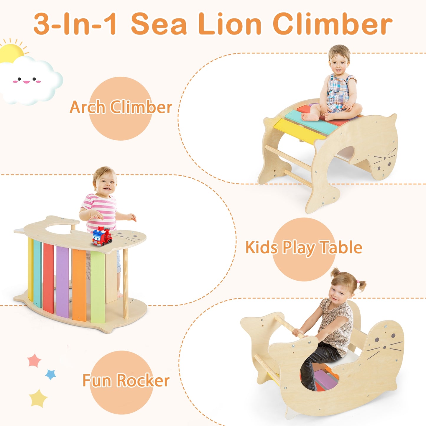 7-in-1 Indoor Climbing Toys for Toddlers with Reversible Ramp-Multicolor Kids Crystal