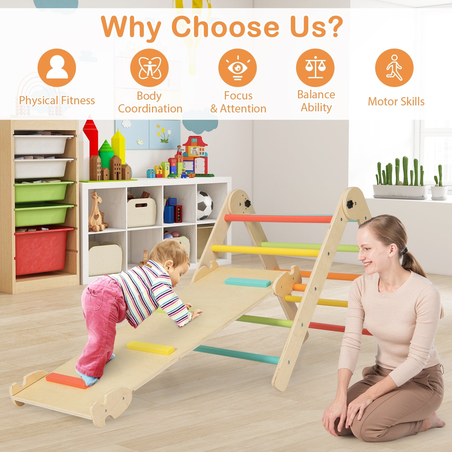 7-in-1 Indoor Climbing Toys for Toddlers with Reversible Ramp-Multicolor Kids Crystal