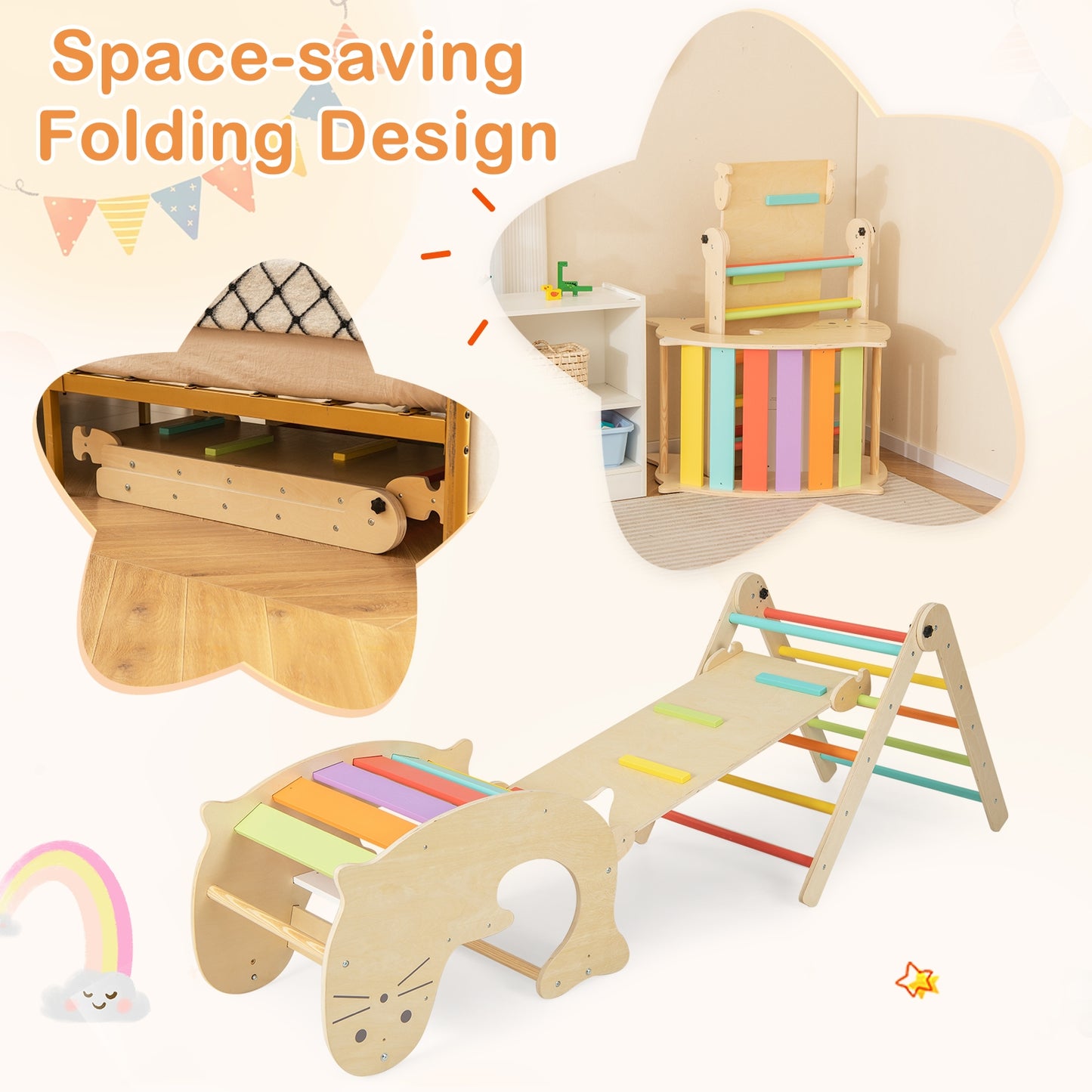 7-in-1 Indoor Climbing Toys for Toddlers with Reversible Ramp-Multicolor Kids Crystal