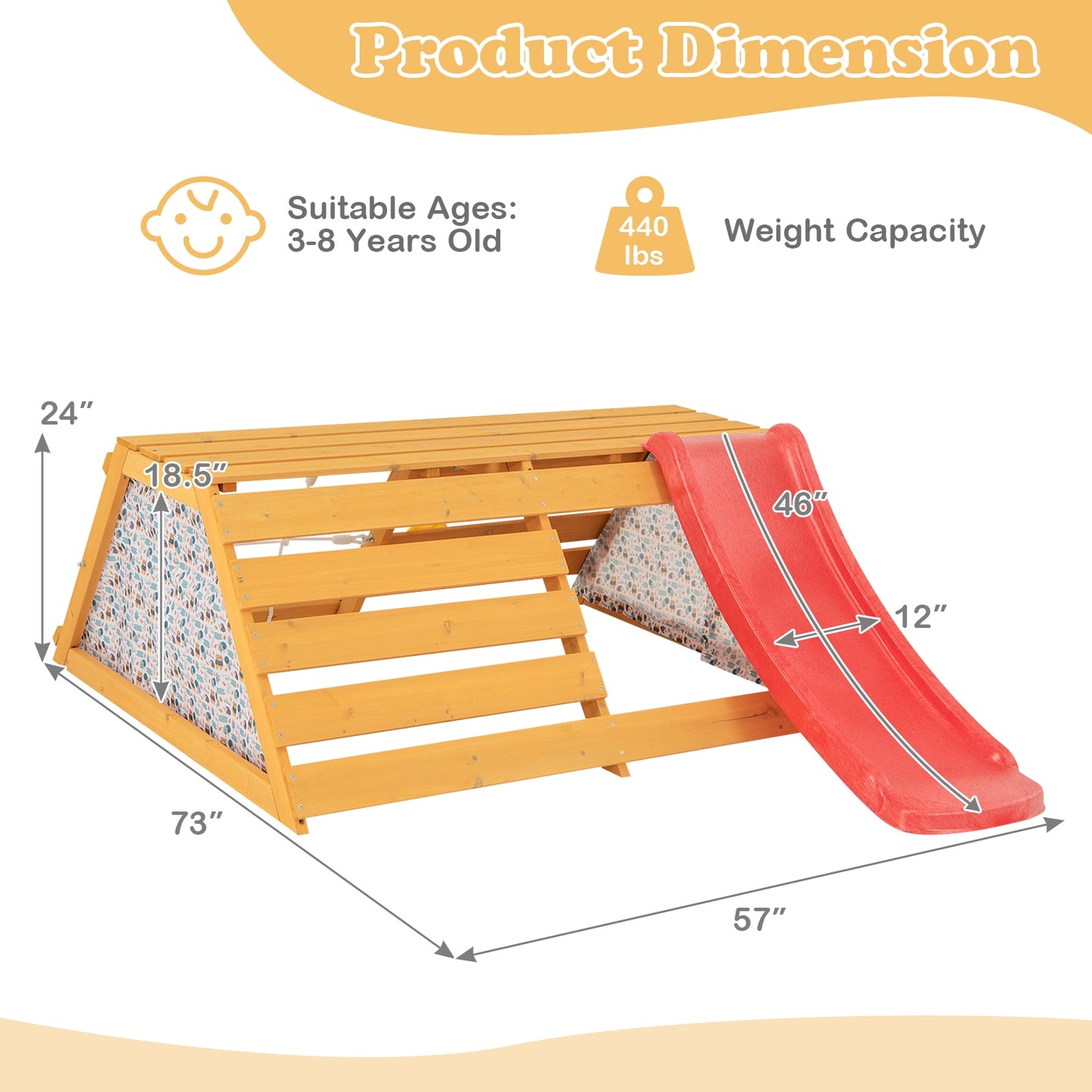 5-in-1 Jungle Gym Wooden Indoor Playground with Slide Rock Climbing Wall Rope Wall Climber Kids Crystal