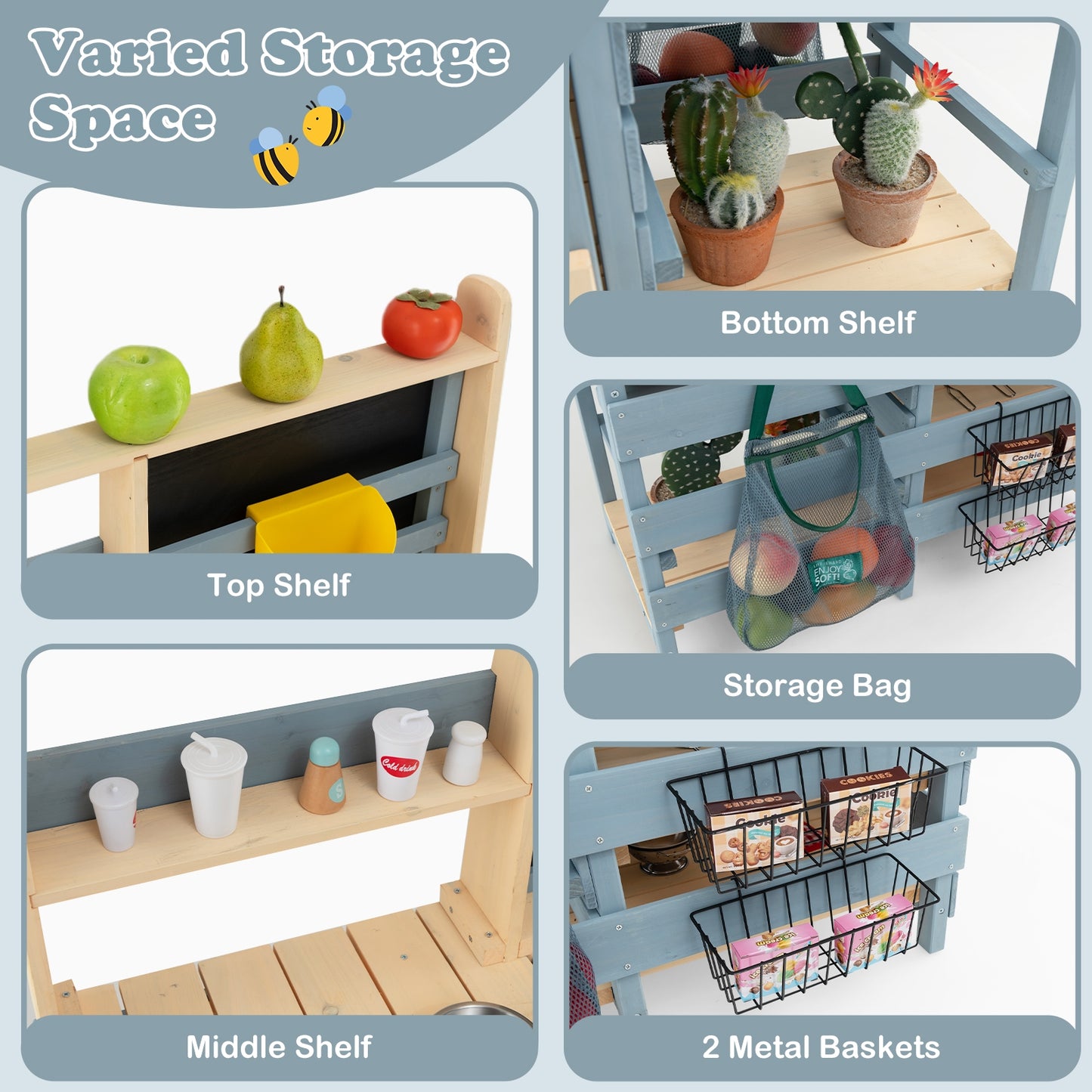 2-In-1 Outdoor Mud Kitchen with Faucet and Extra Chalkboard Kids Crystal
