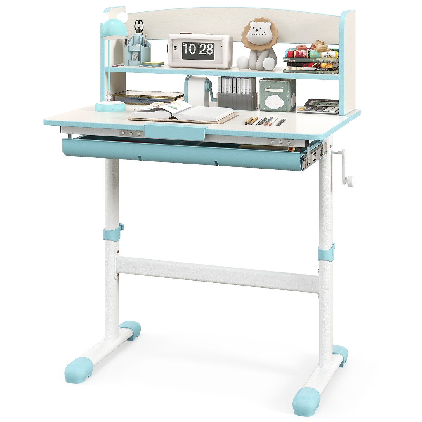 Height Adjustable Kids Study Desk with Tilt Desktop-Blue Kids Crystal