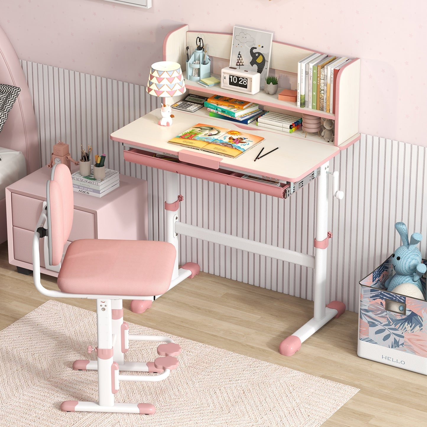 Height Adjustable Kids Study Desk with Tilt Desktop-Pink Kids Crystal