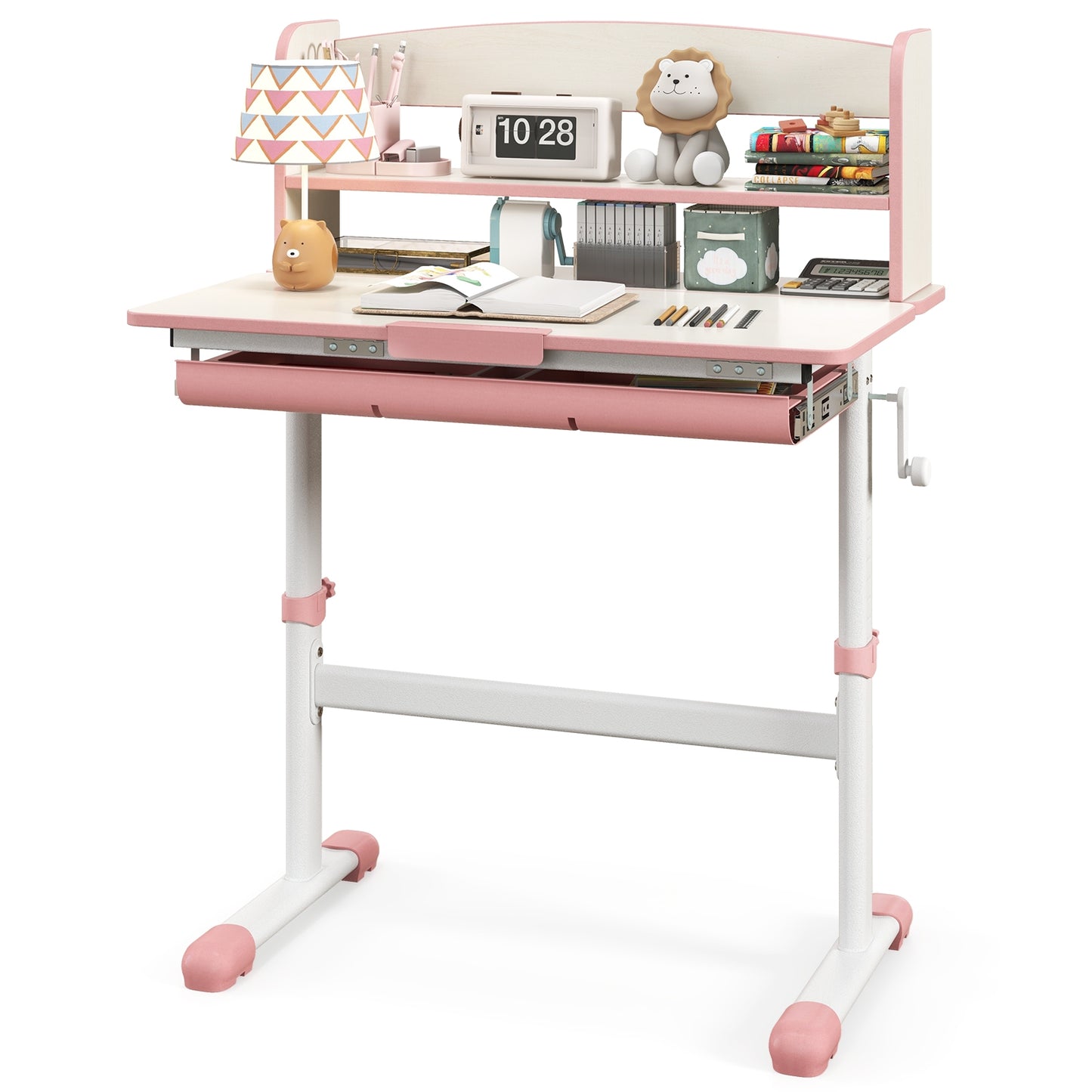 Height Adjustable Kids Study Desk with Tilt Desktop-Pink Kids Crystal