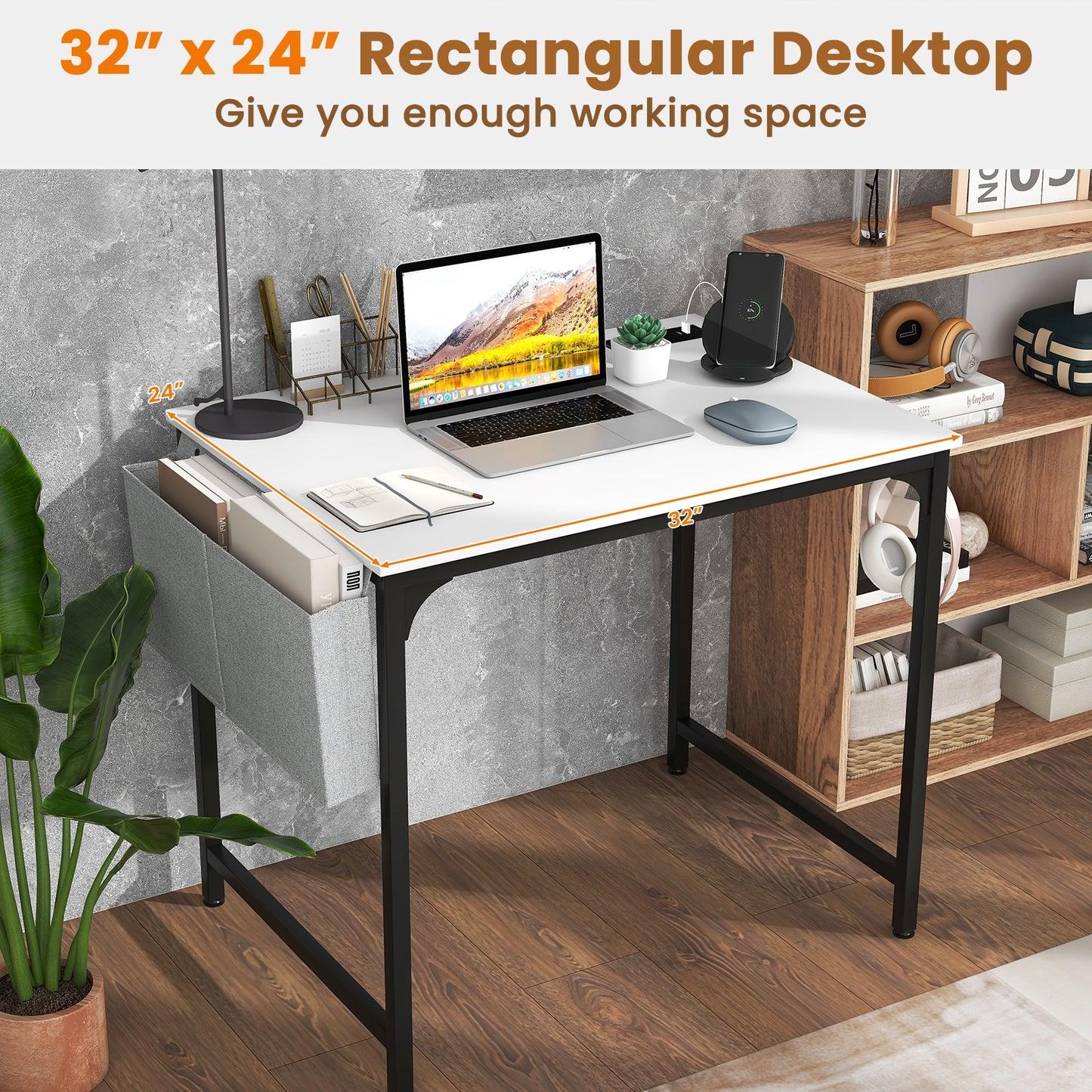 32 Inch Computer Desk Small Home Office Desk with Charging Station-White Kids Crystal