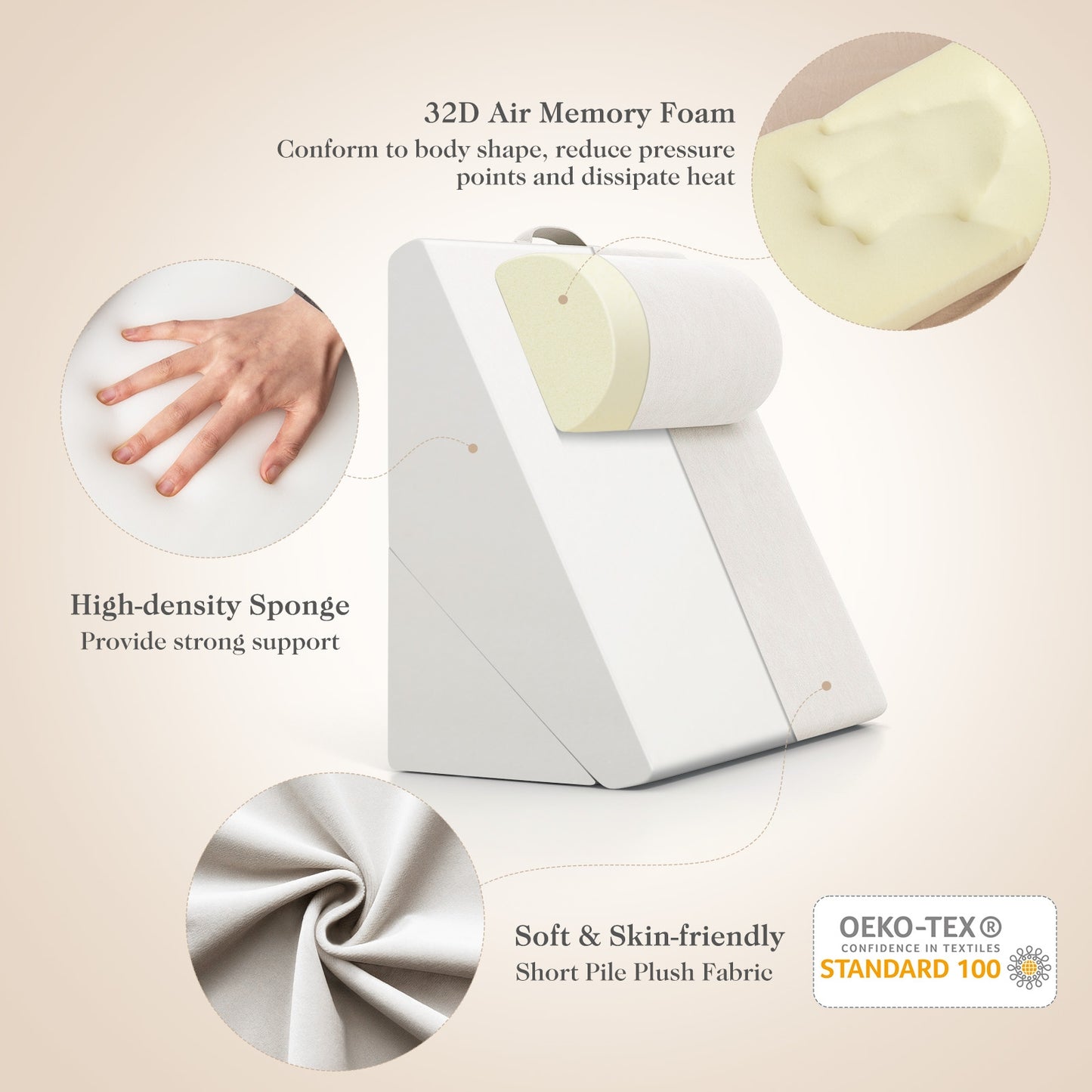 3 Pieces Bed Wedge Pillow Set with Air Memory Foam-Off-white Kids Crystal