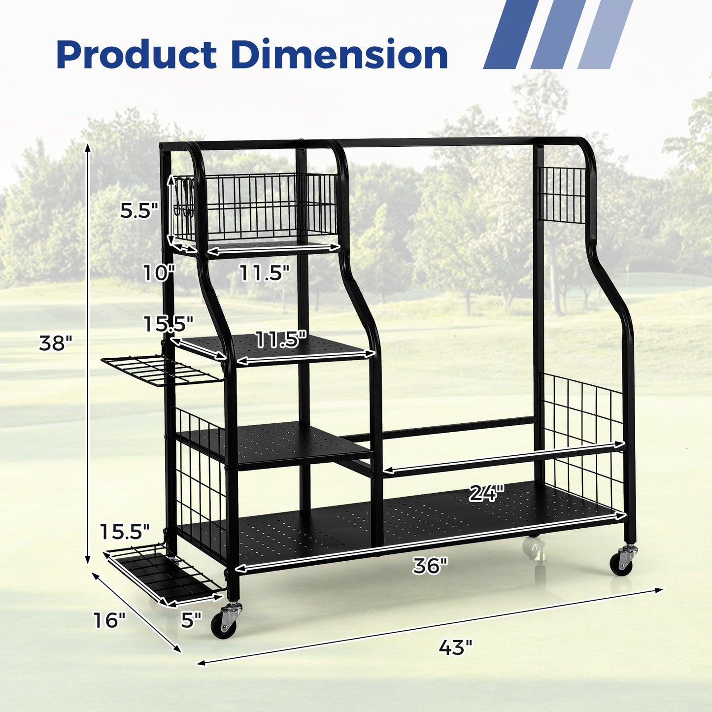 Golf Bag Organizer for 2 Golf Bags with Golf Clubs Rack and Lockable Wheels-Black Kids Crystal