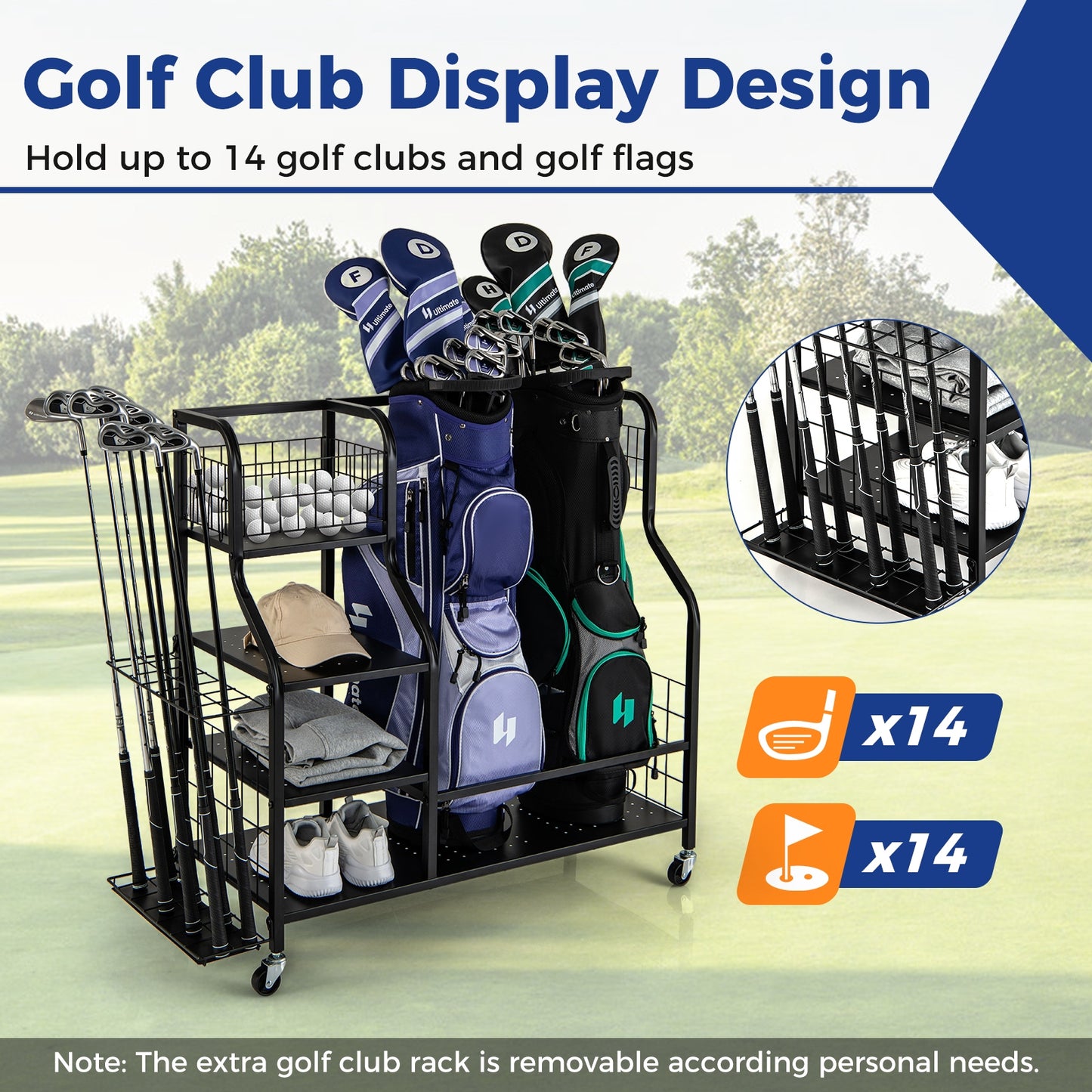 Golf Bag Organizer for 2 Golf Bags with Golf Clubs Rack and Lockable Wheels-Black Kids Crystal