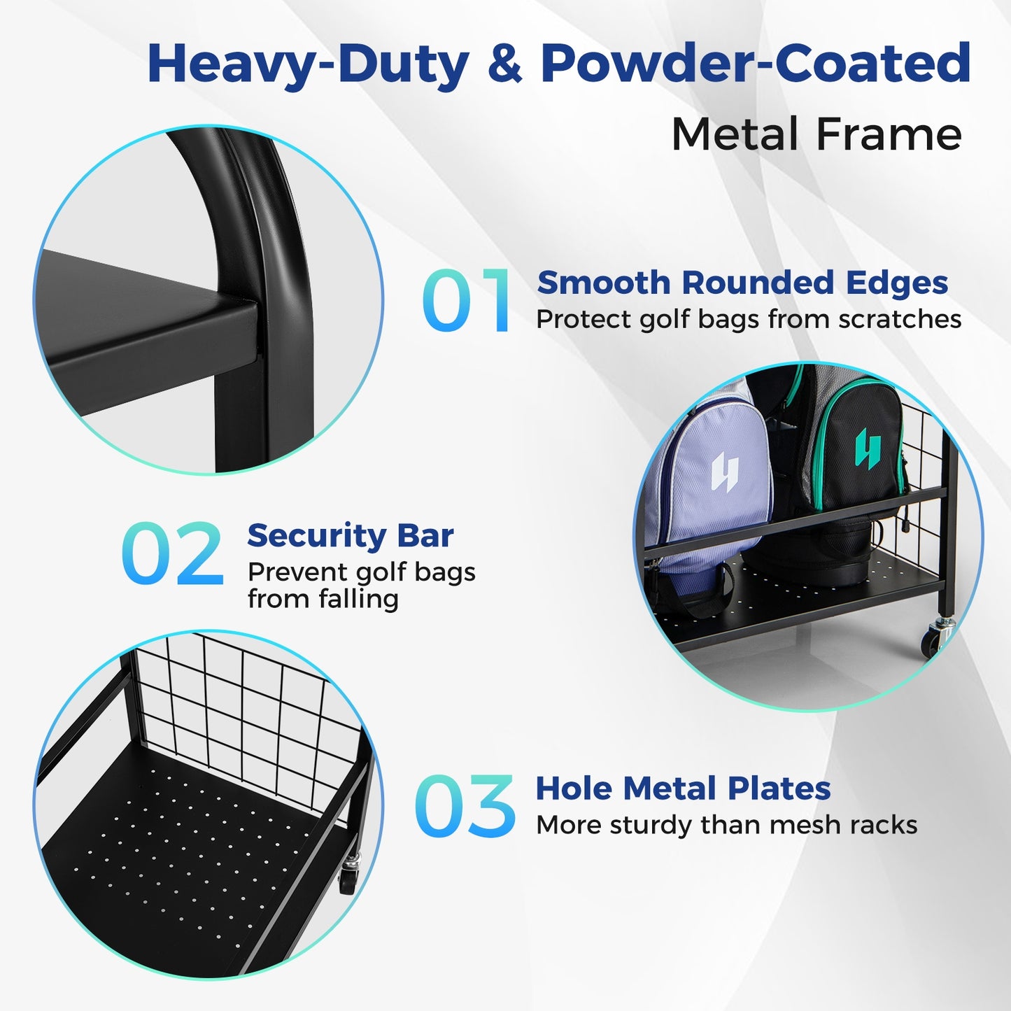 Golf Bag Organizer for 2 Golf Bags with Golf Clubs Rack and Lockable Wheels-Black Kids Crystal