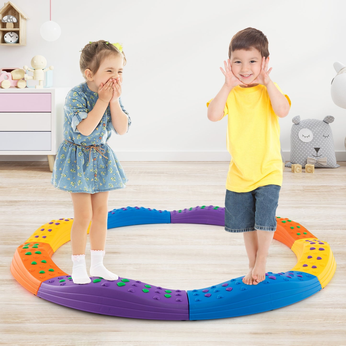 Colorful Kids Wavy Balance Beam with Textured Surface and Non-slip Foot Pads-Blue & Orange Kids Crystal