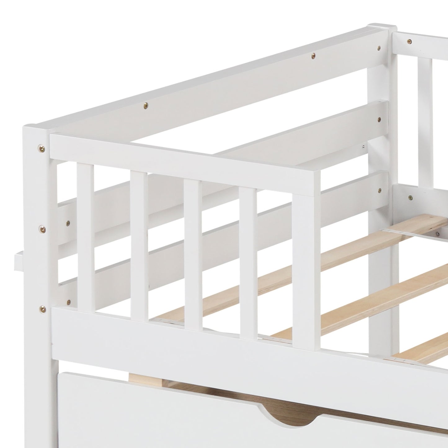 Twin Daybed with Fence and 2 Drawers Kids Bed for Boys & Girls-White Kids Crystal