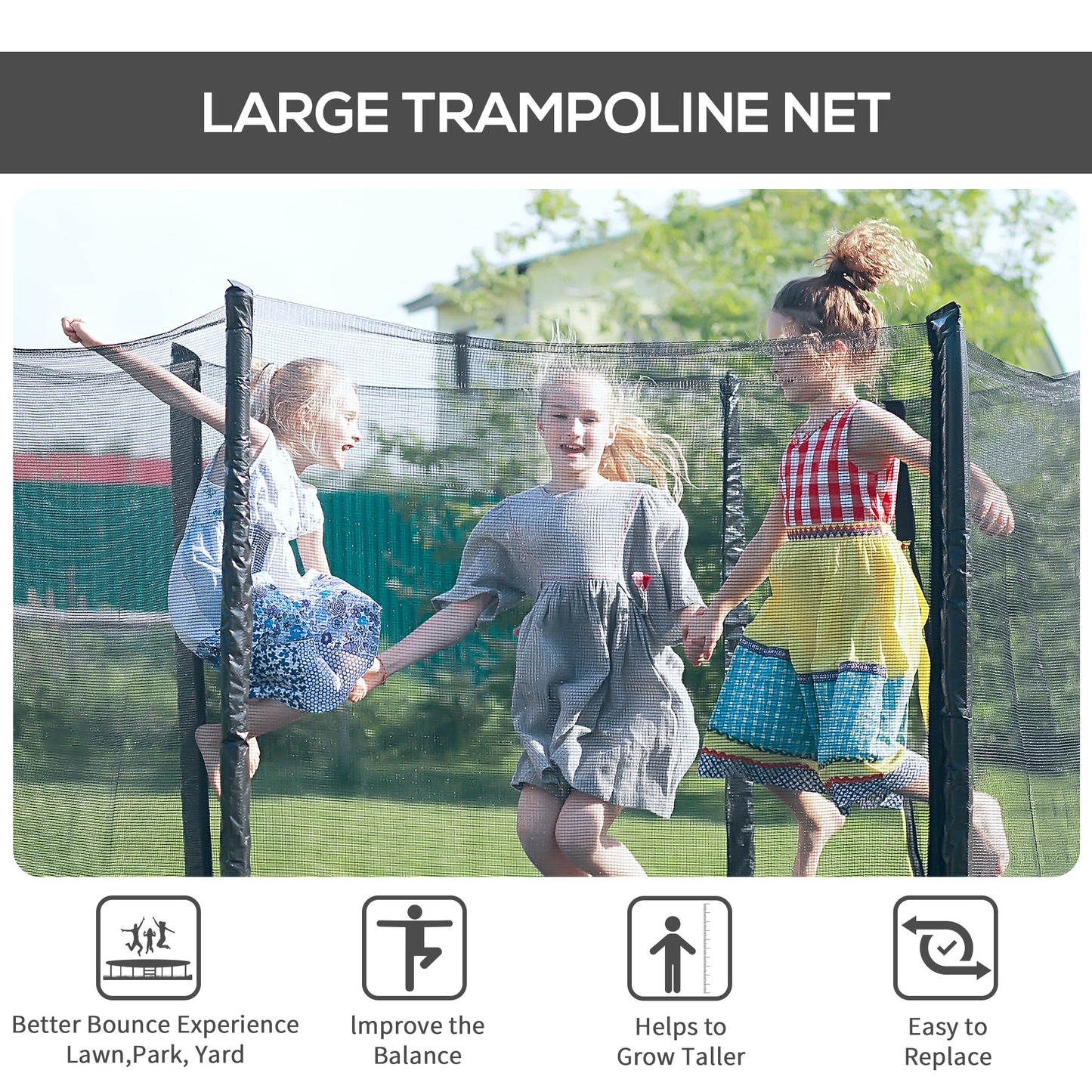 8FT Trampoline with Enclosure Net Safety Outdoor Bounce Jump 6 Poles Black Kids Crystal