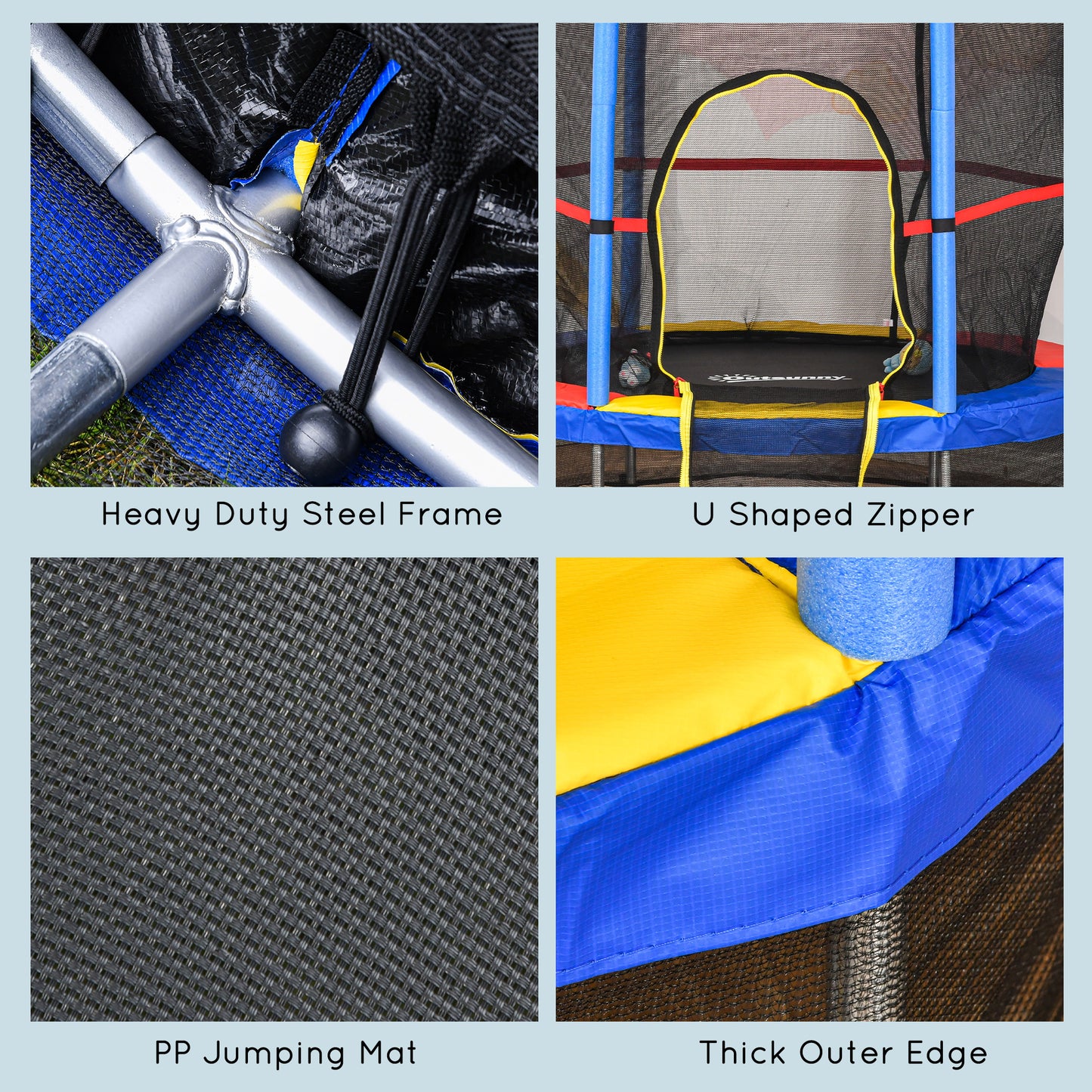 Kids Trampoline: ?55" Round, Safety Net, Indoor Bouncer, 3-6 Years, Steel Frame, Multi-Coloured Kids Crystal