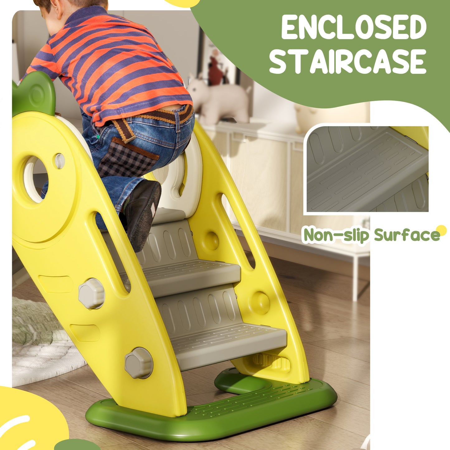3 in 1 Foldable Toddler Slide with Basketball Hoop, Climber, for 1-3 Years Old, Yellow Kids Crystal