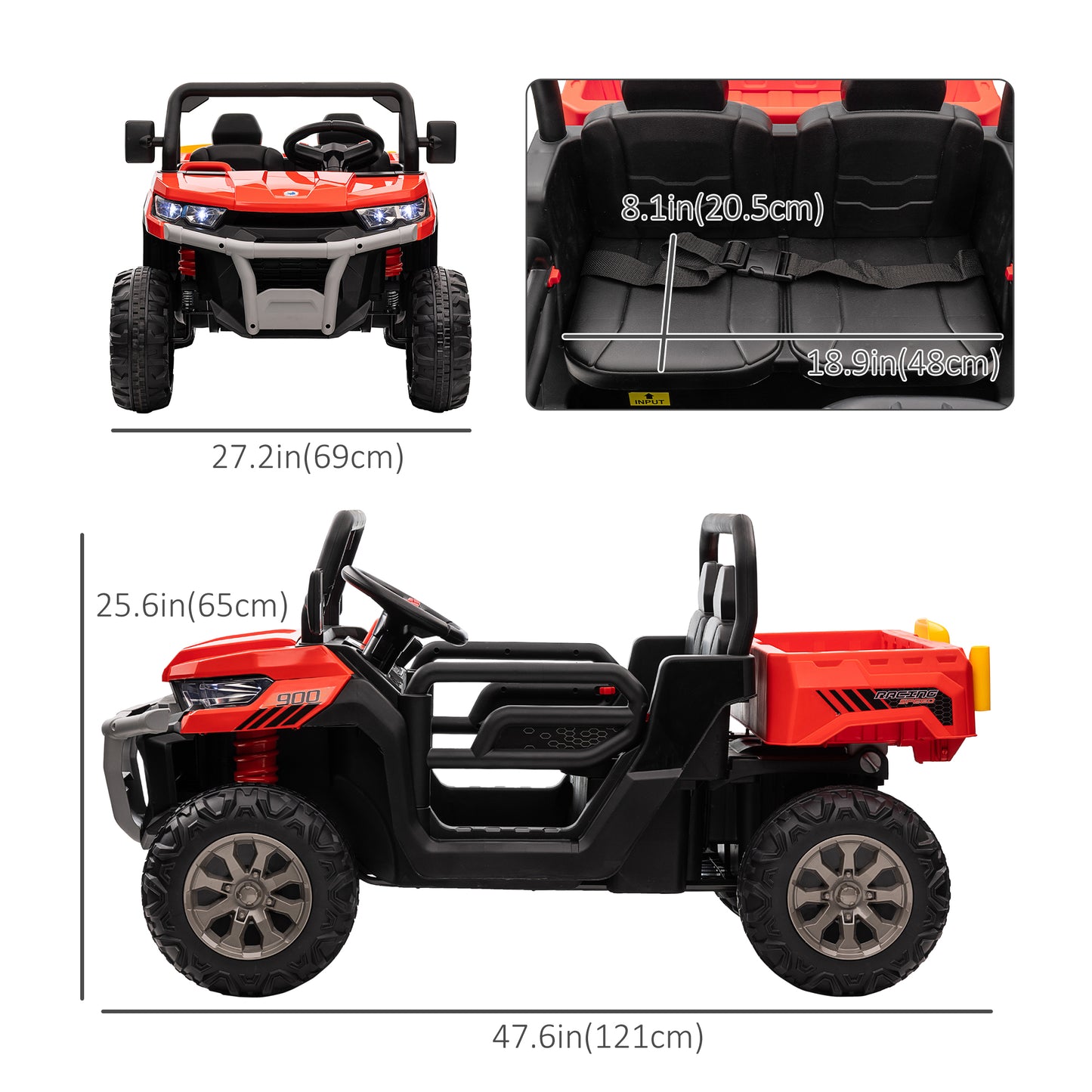 Kids Ride on Car 12V with Electric Bucket, Two-Seater Battery-Powered Cars for Kids with Shovel, Remote Control, Spring Suspension Kids Crystal