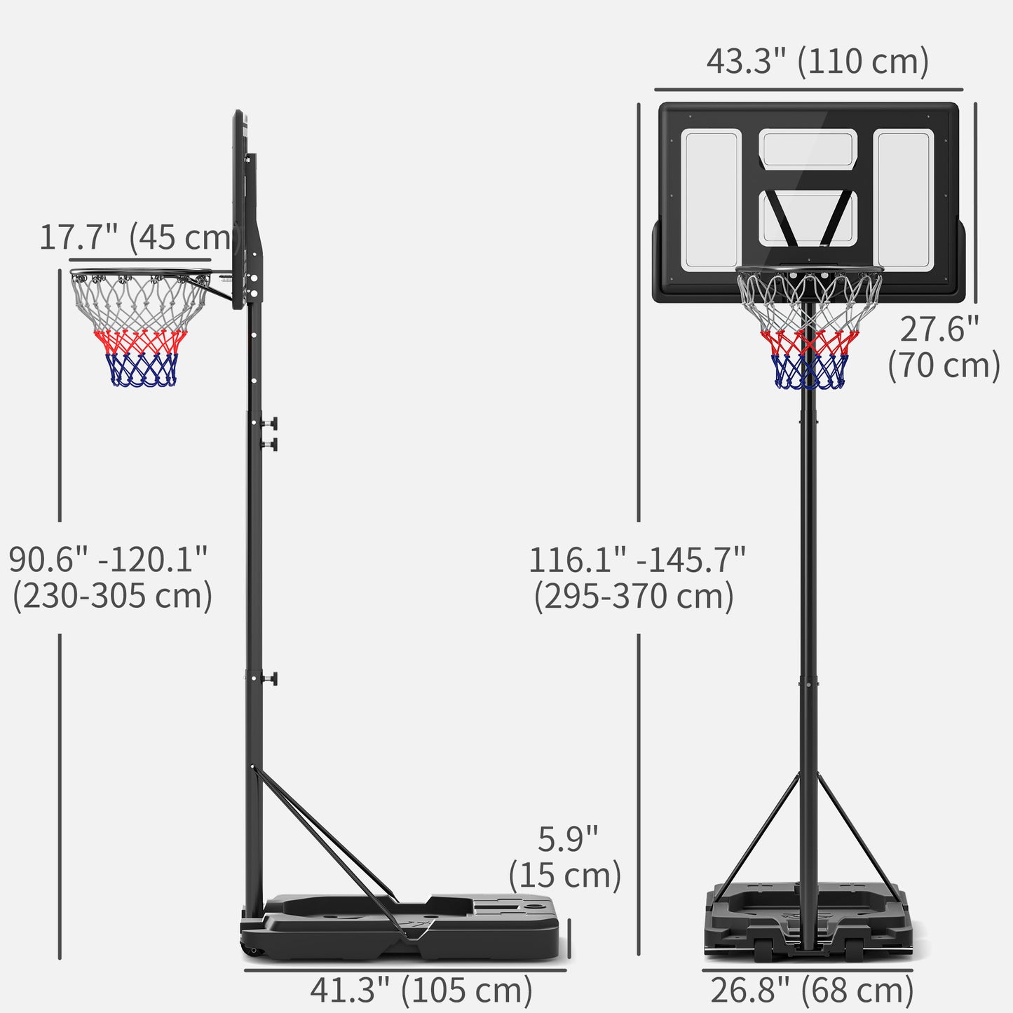 Basketball Hoop Outdoor, 7.5-10ft Portable Basketball Goal with Wheels and 43" Backboard, for Teenagers Youth Adults Kids Crystal