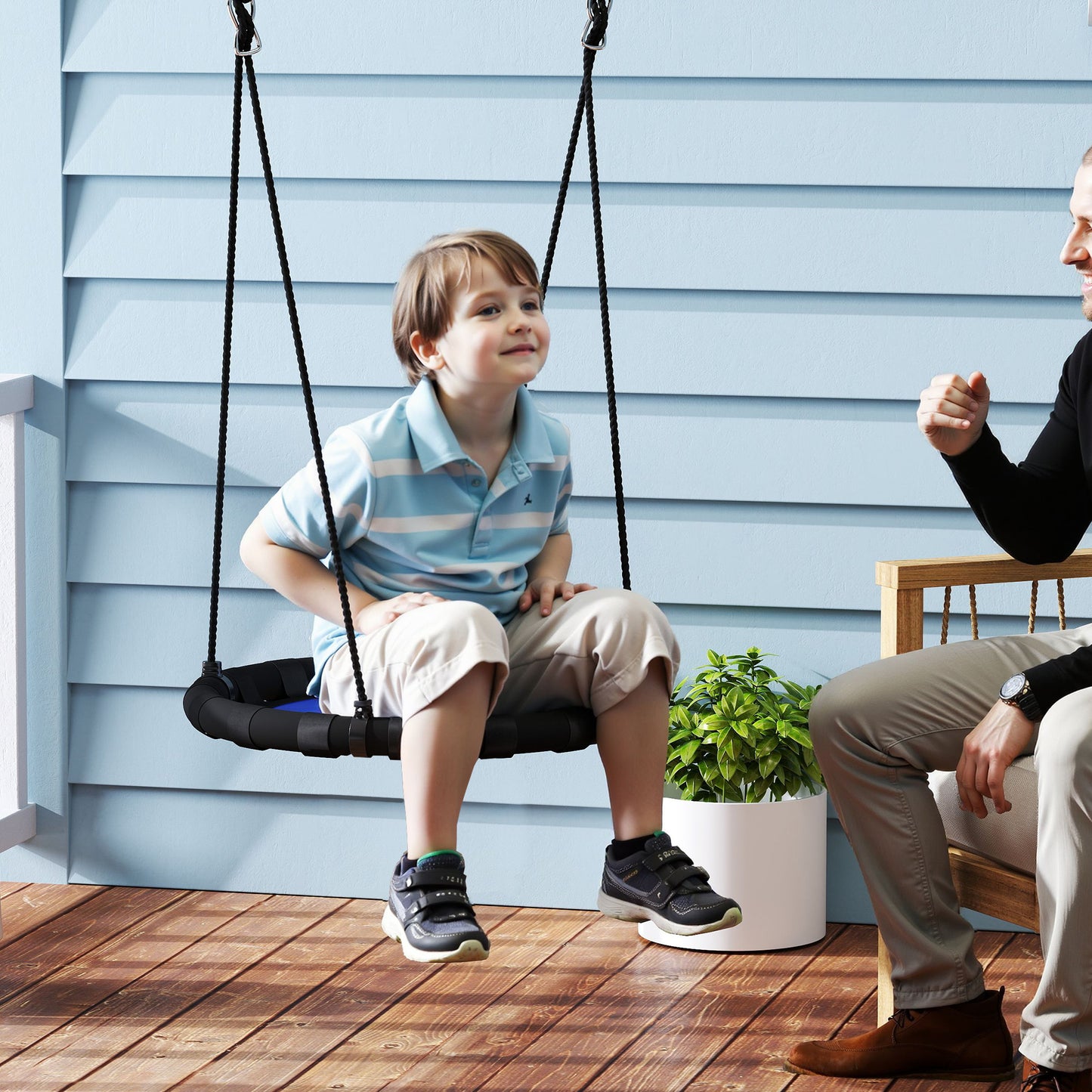 24 inch Saucer Tree Swing Set for Kids with Adjustable Hanging Ropes for Outdoor, Backyard, Blue Kids Crystal