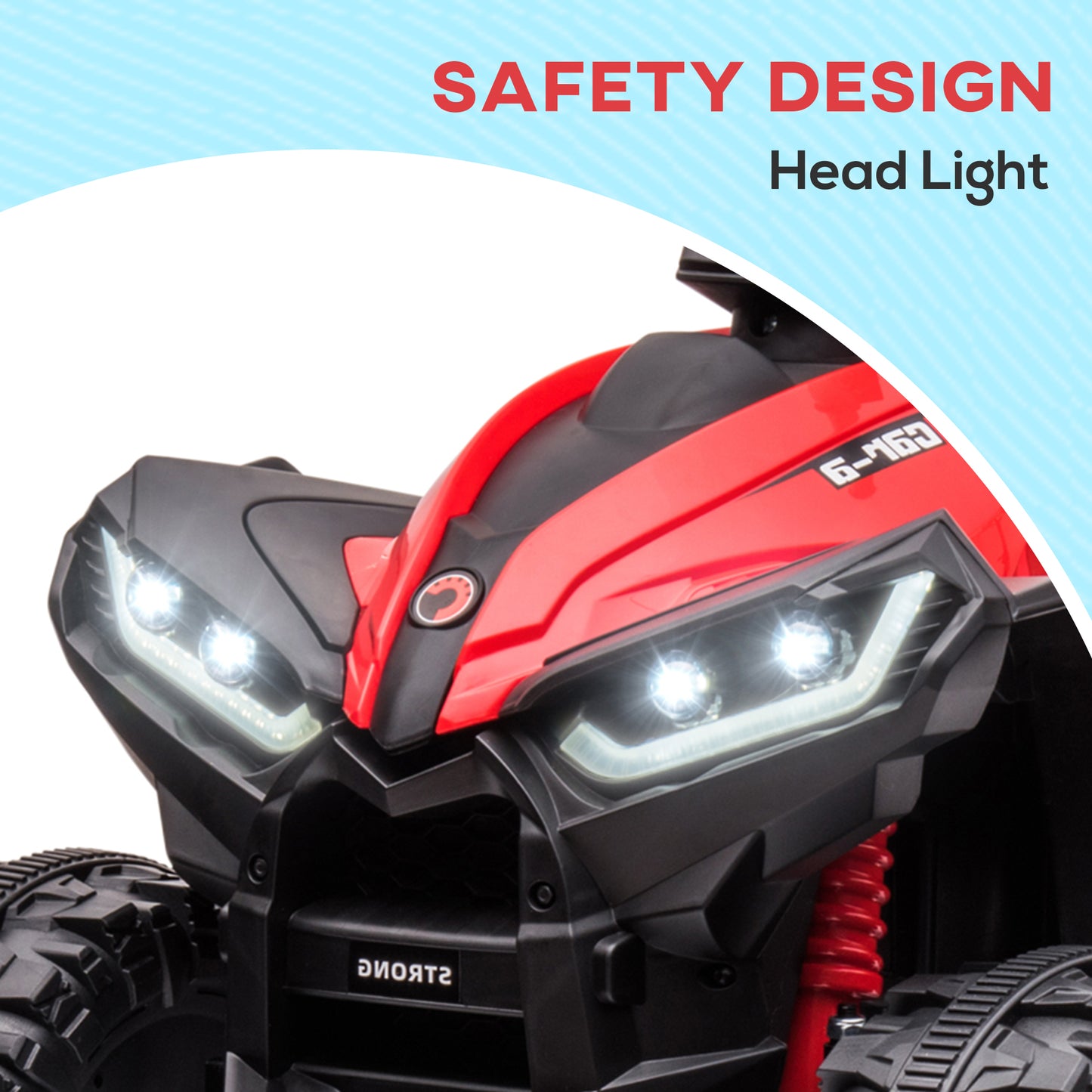 Kids 4 Wheeler Quad Bike ATV Music MP3 Headlights Speed Control Electric Rechargeable Battery Powered Ride On Toy 3-5 Years Red Kids Crystal