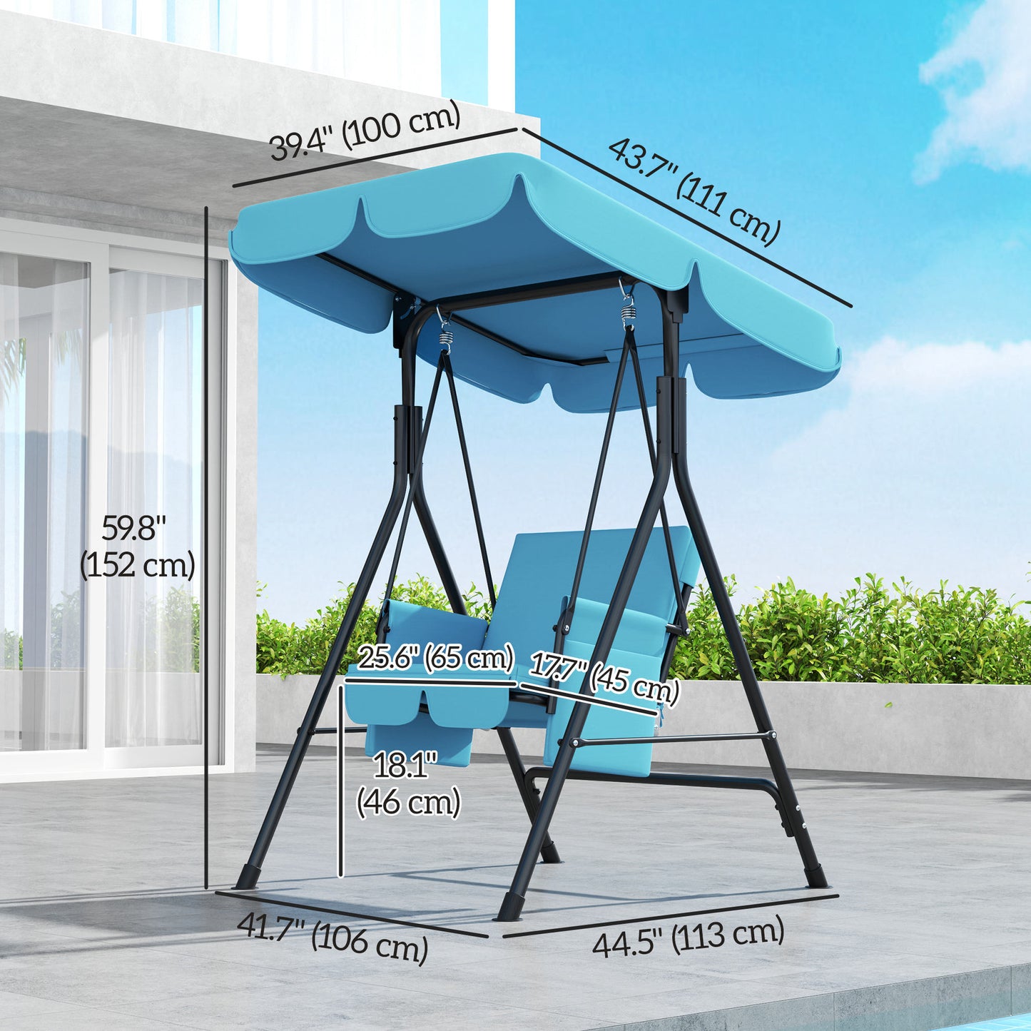 1-Seat Outdoor Porch Swing Patio Swing with Adjustable Canopy, Removable Seat and Back Cushion for Garden, Poolside