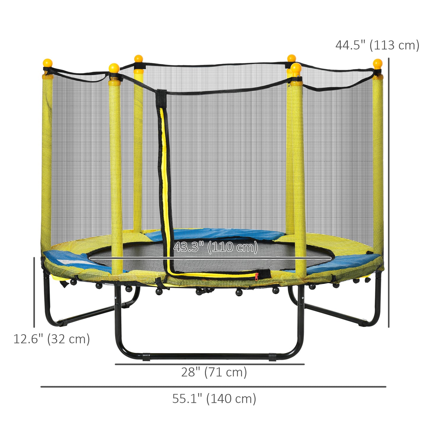 4.6FT Trampoline for Kids with Enclosure Net for Ages 3-10, Indoor Outdoor Use, Yellow Kids Crystal